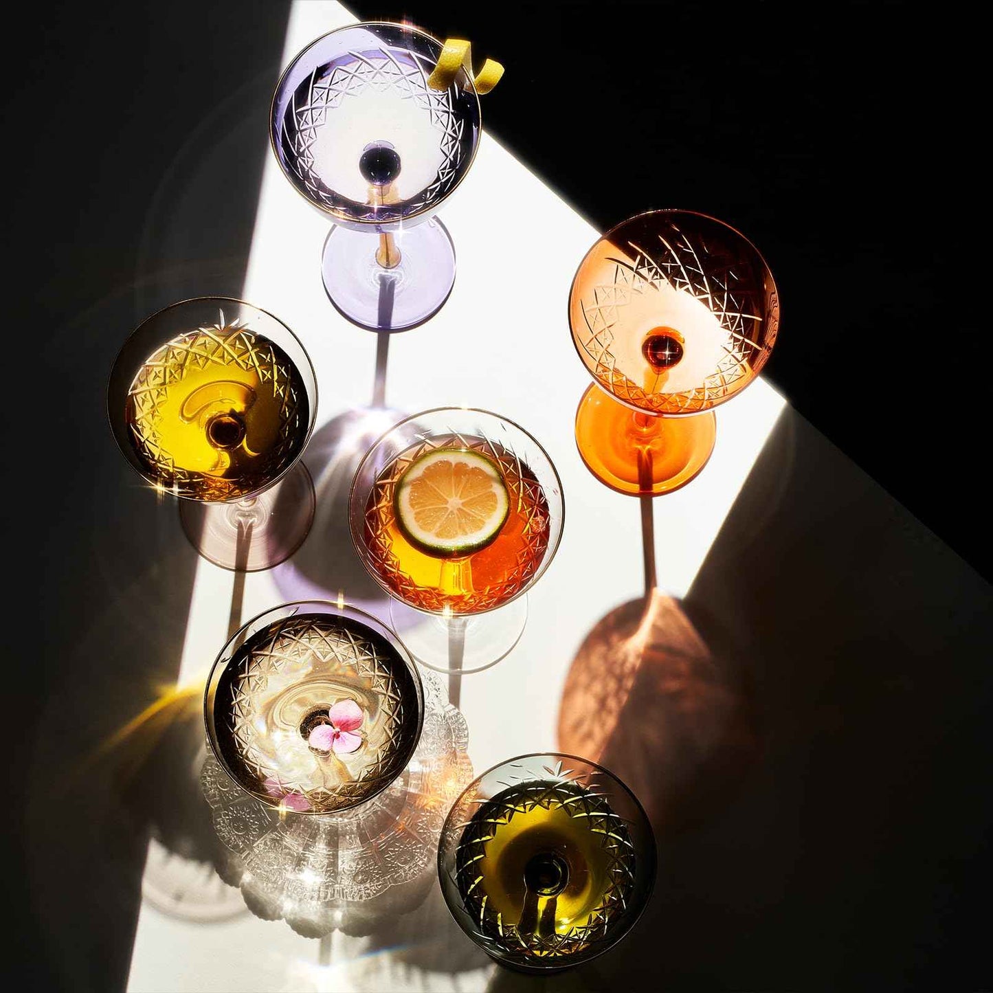 Vintage Art Deco Coupe for Champagne, Martini, Cocktails| Set of 2 | 7 oz Classic Cocktail Glassware - Manhattan, Cosmopolitan, Sidecar, Crystal Speakeasy Style Saucer Goblets with Stems (Pink)