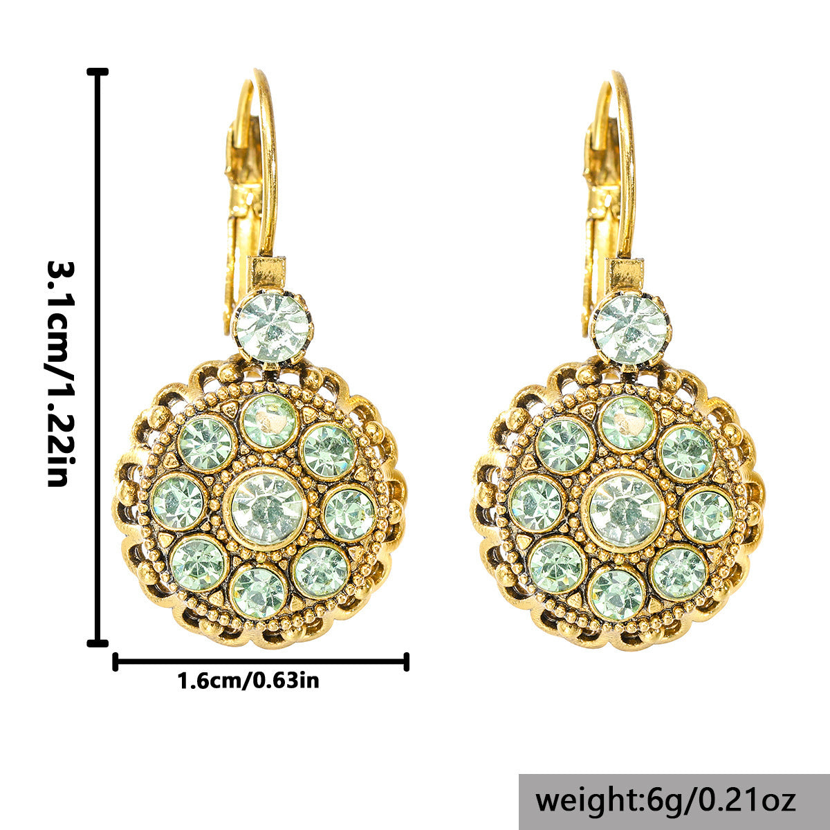 Gold Plated Geometric Gemstone Earrings For Women Elegant