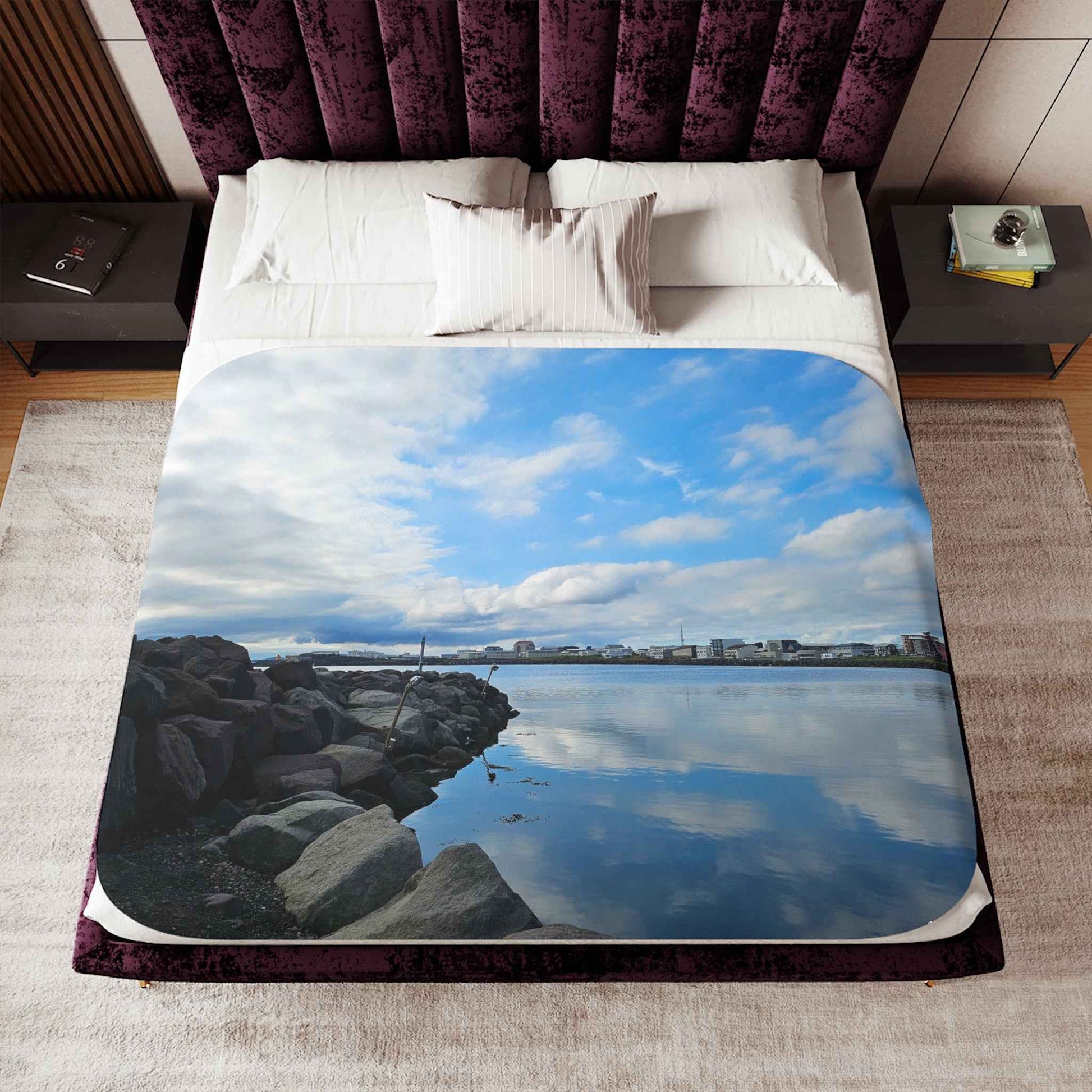 Cozy Sherpa Blanket of the Icelandic Coast - Two Color Options for Ultimate Comfort