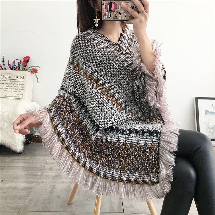 Elegant Color-Block Knitted Tassel Scarf