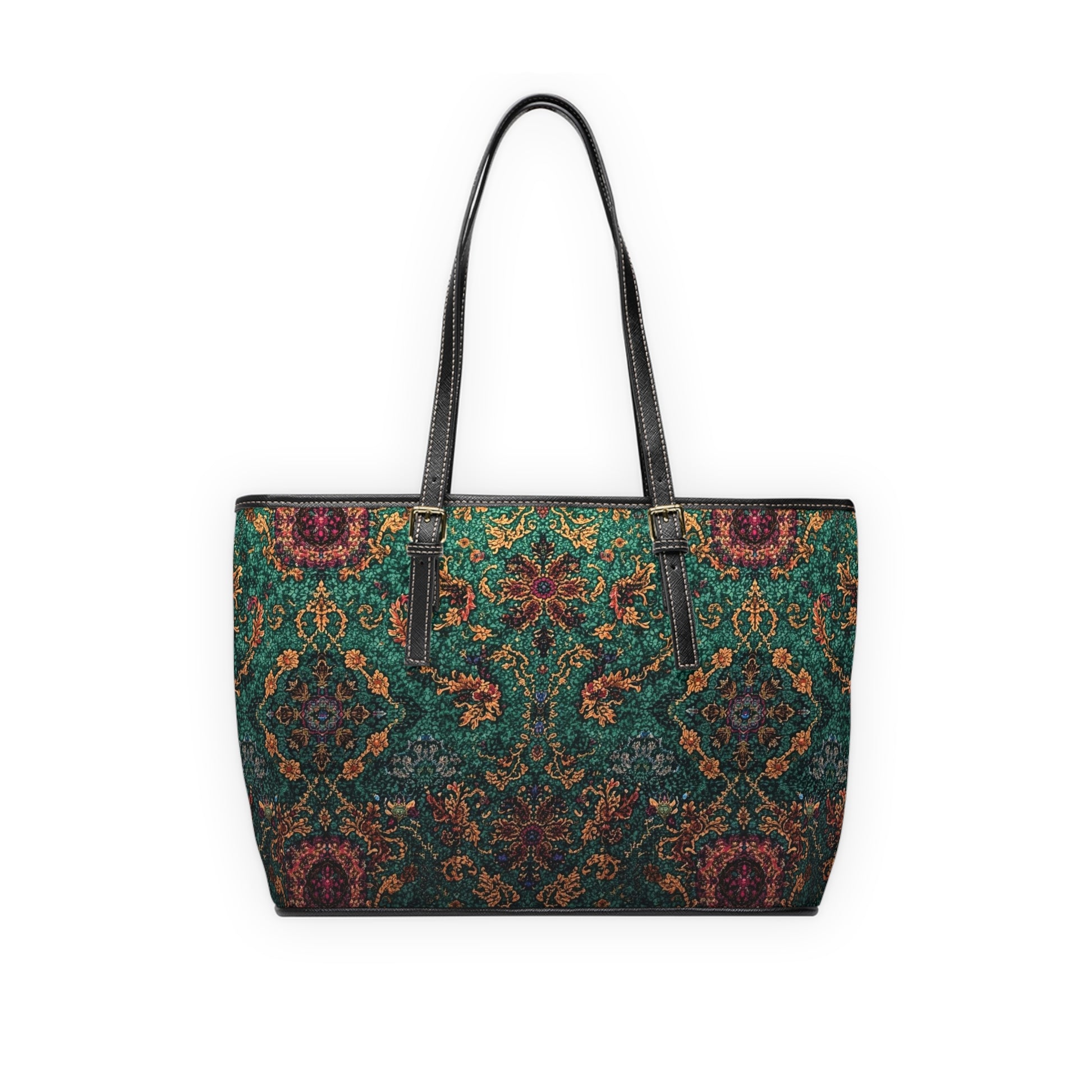 Elegant PU Leather Shoulder Bag Floral Tapestry Tote - Rosetta Creative Boutique