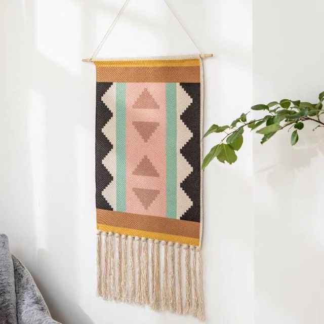 Cotton Linen Bohemian Tassel Geometric Tapestry Wall Hanging Decor