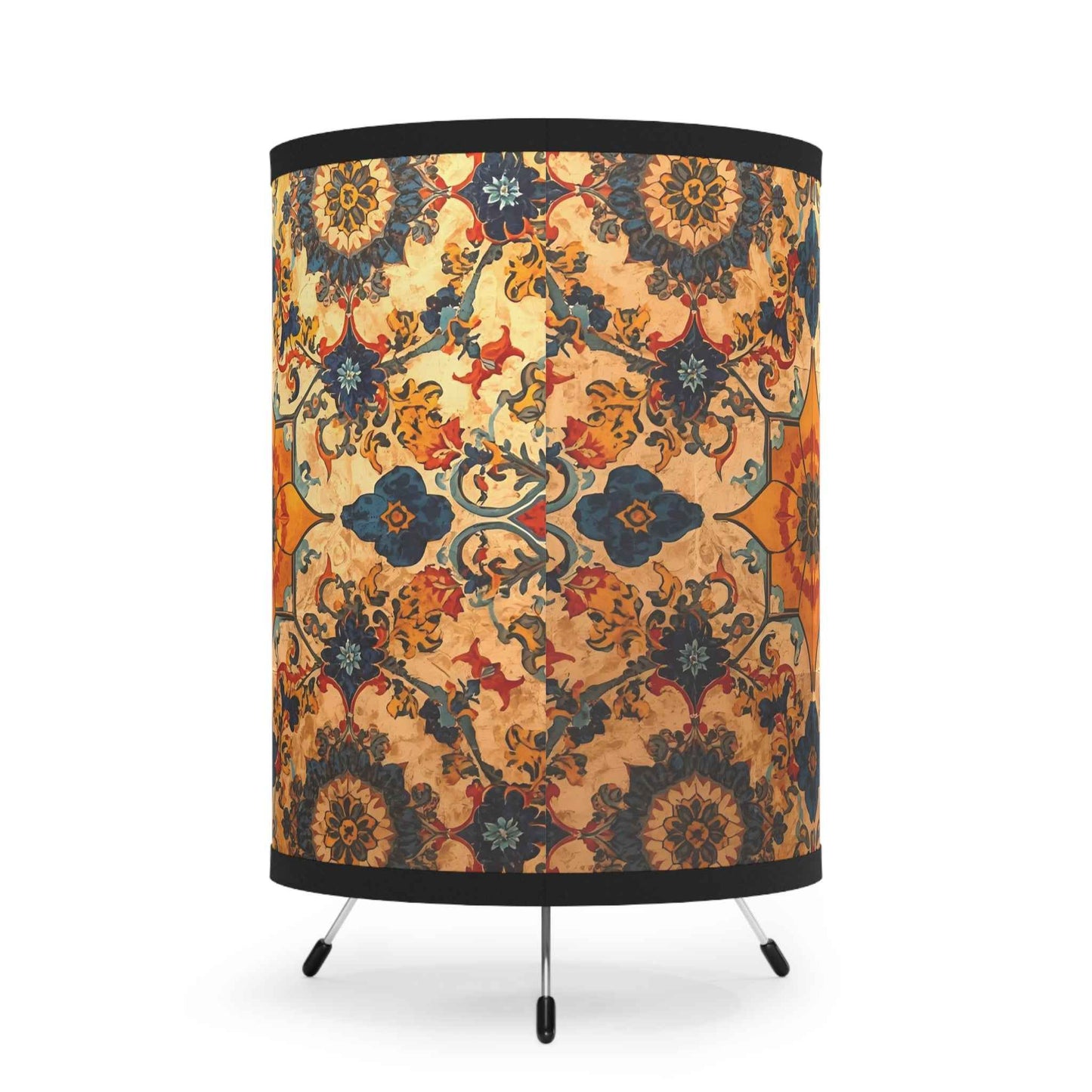 Art Nouveau Portrait Tripod Lamp — Floral High-Res Printed Shade