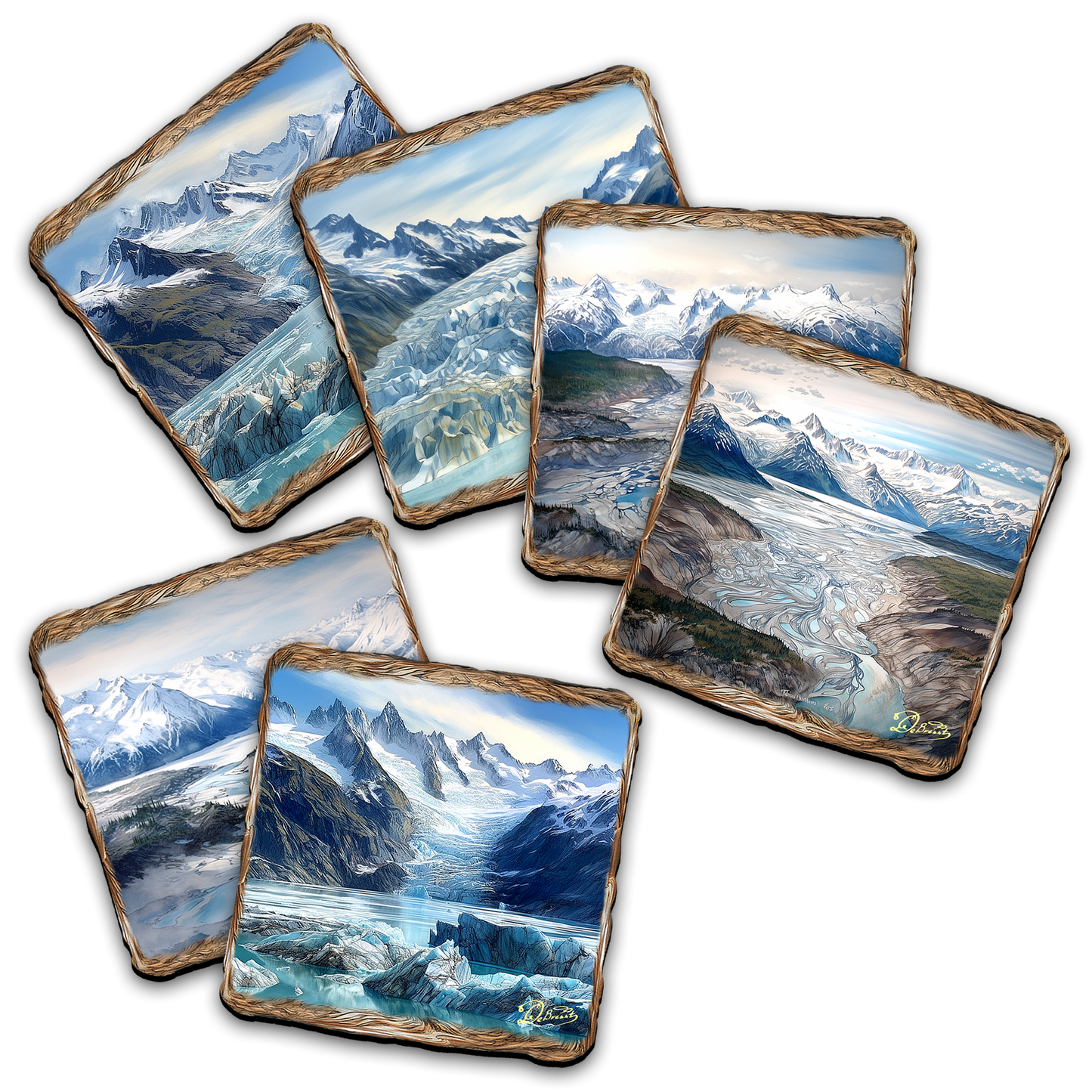 Glacier's Majesty Wooden Cork Placemat and Coasters Gift Set of 7 by Nature Wonders Nature Wildlife Decor  - 85402C-S7