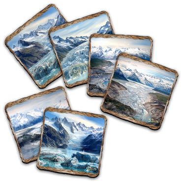 Glacier's Majesty Wooden Cork Placemat and Coasters Gift Set of 7 by Nature Wonders Nature Wildlife Decor  - 85402C-S7