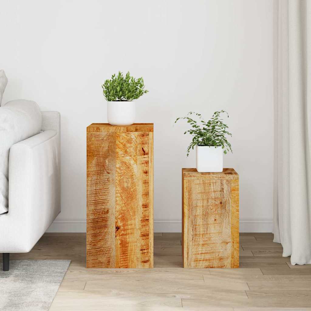 Two-Piece Solid Mango Wood Plant Stand Set