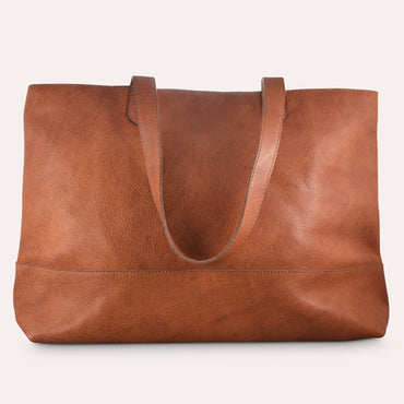 Classic Brown Leather Tote Bag With Magnetic Closure - Rosetta Creative Boutique