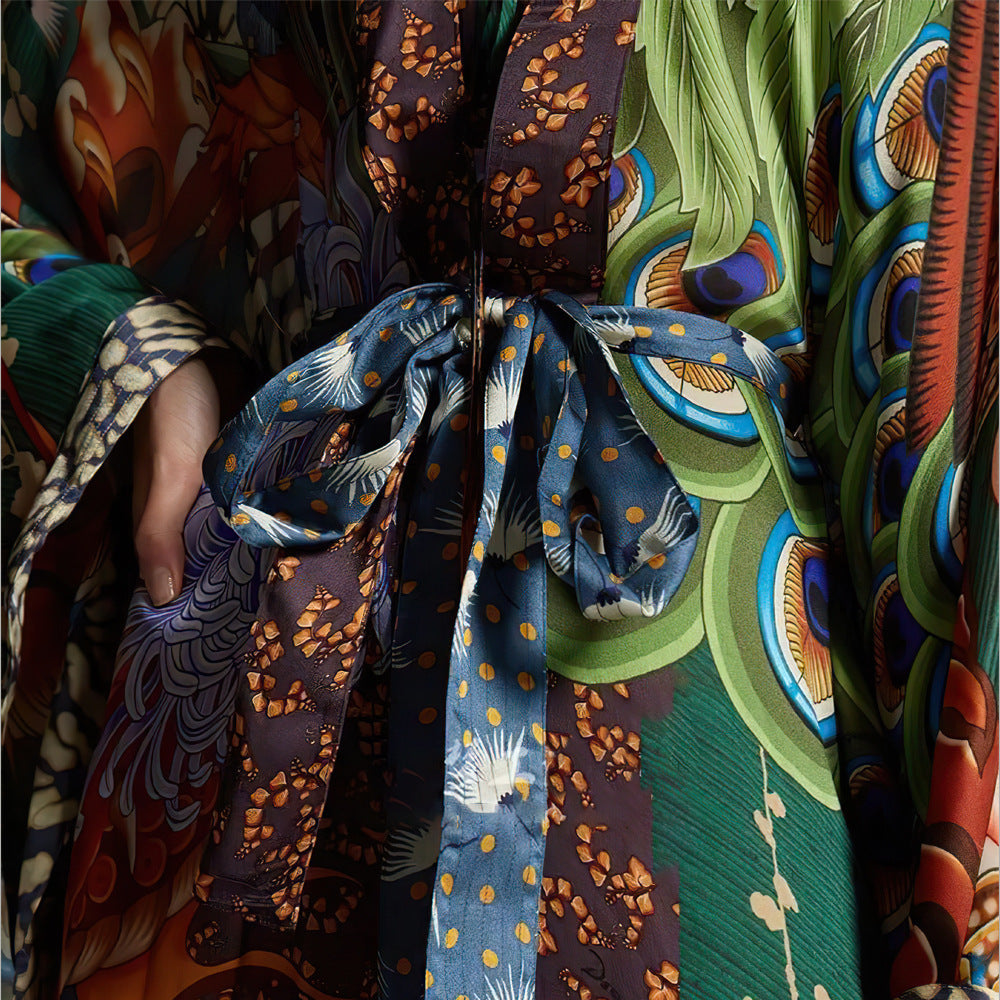 dragon and phoenix flower kimono robe styled as beach cover up