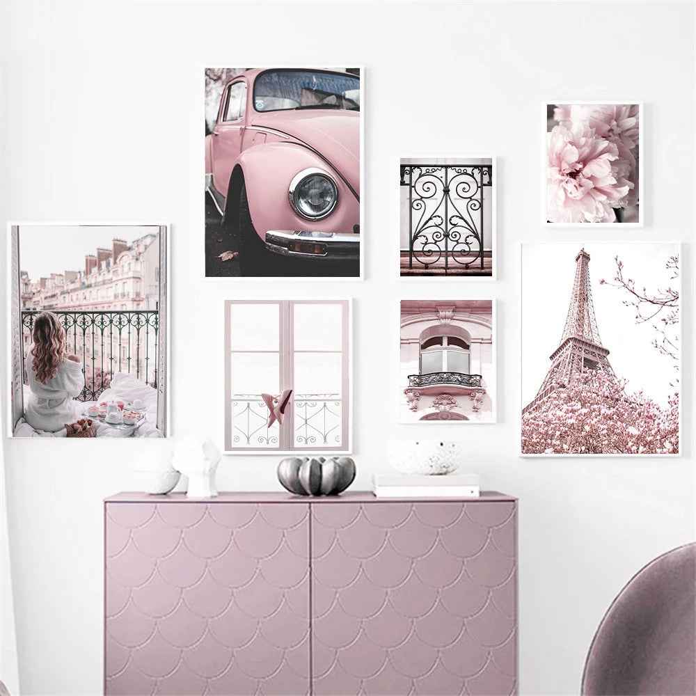 Trendy Peony Eiffel Tower Wall Art Poster Canvas Painting Decoration