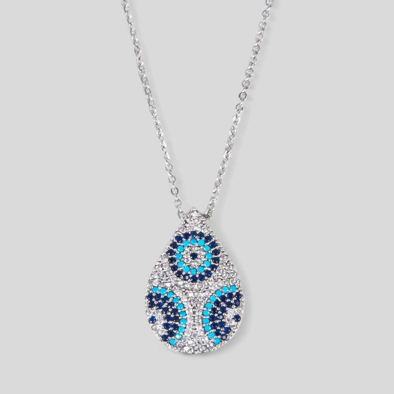 Evil Eye Tear Drop Shape Pendant Necklace - Cubic Zirconia