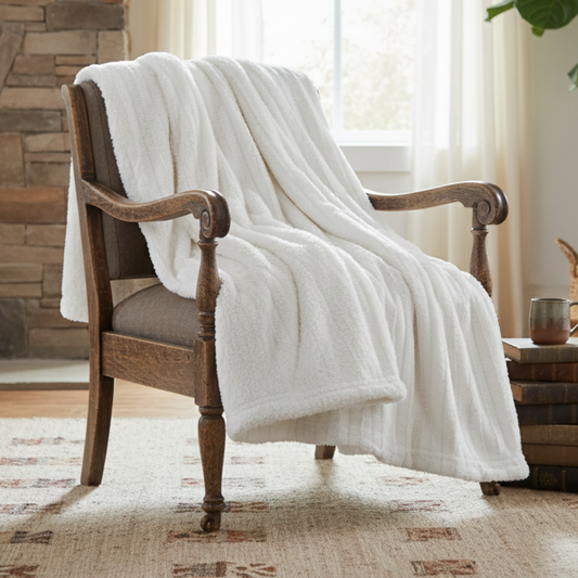 Tache White Ivory Polar Faux Fur with Sherpa Throw Blanket-0