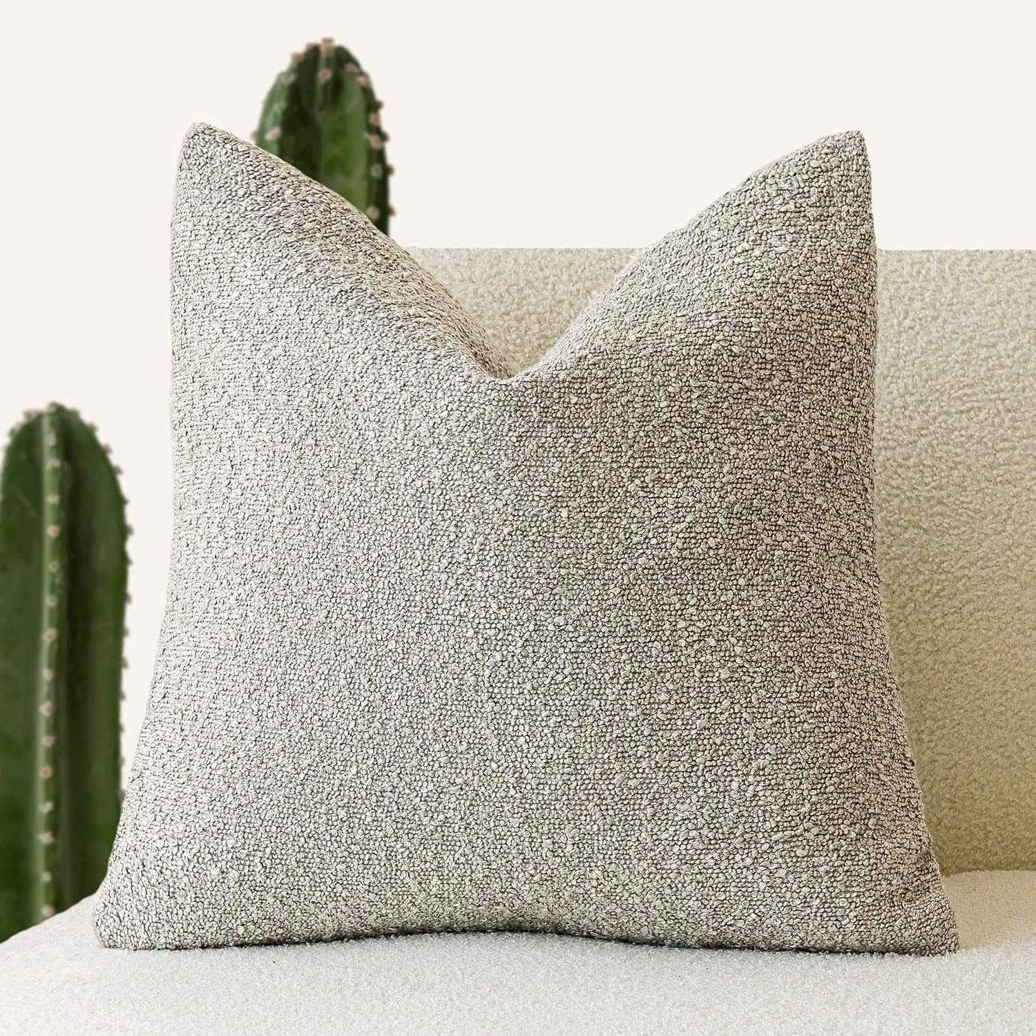 Decorative Boucle Throw Pillow Cover Solid Color Textured Cushion Case For Sofa