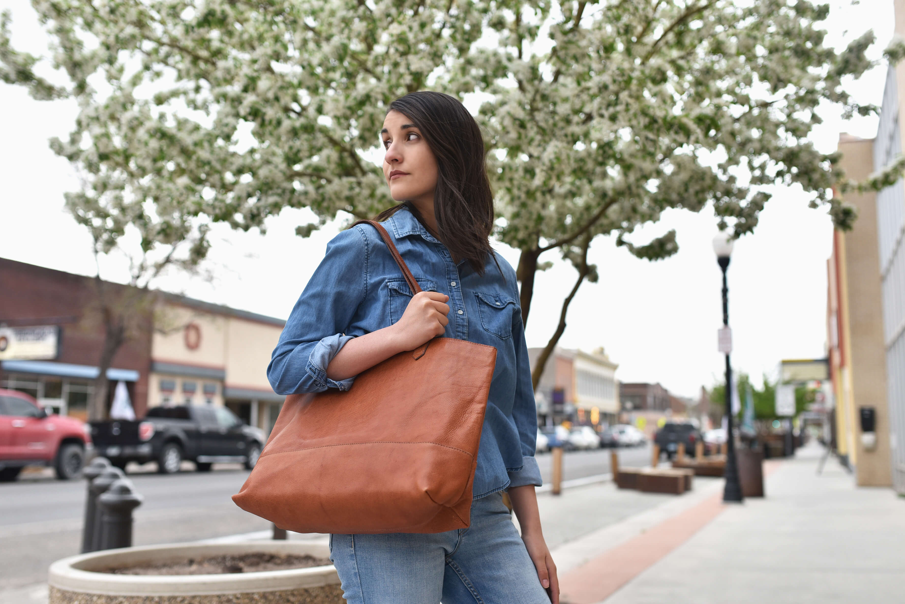 Classic Brown Leather Tote Bag With Magnetic Closure - Rosetta Creative Boutique