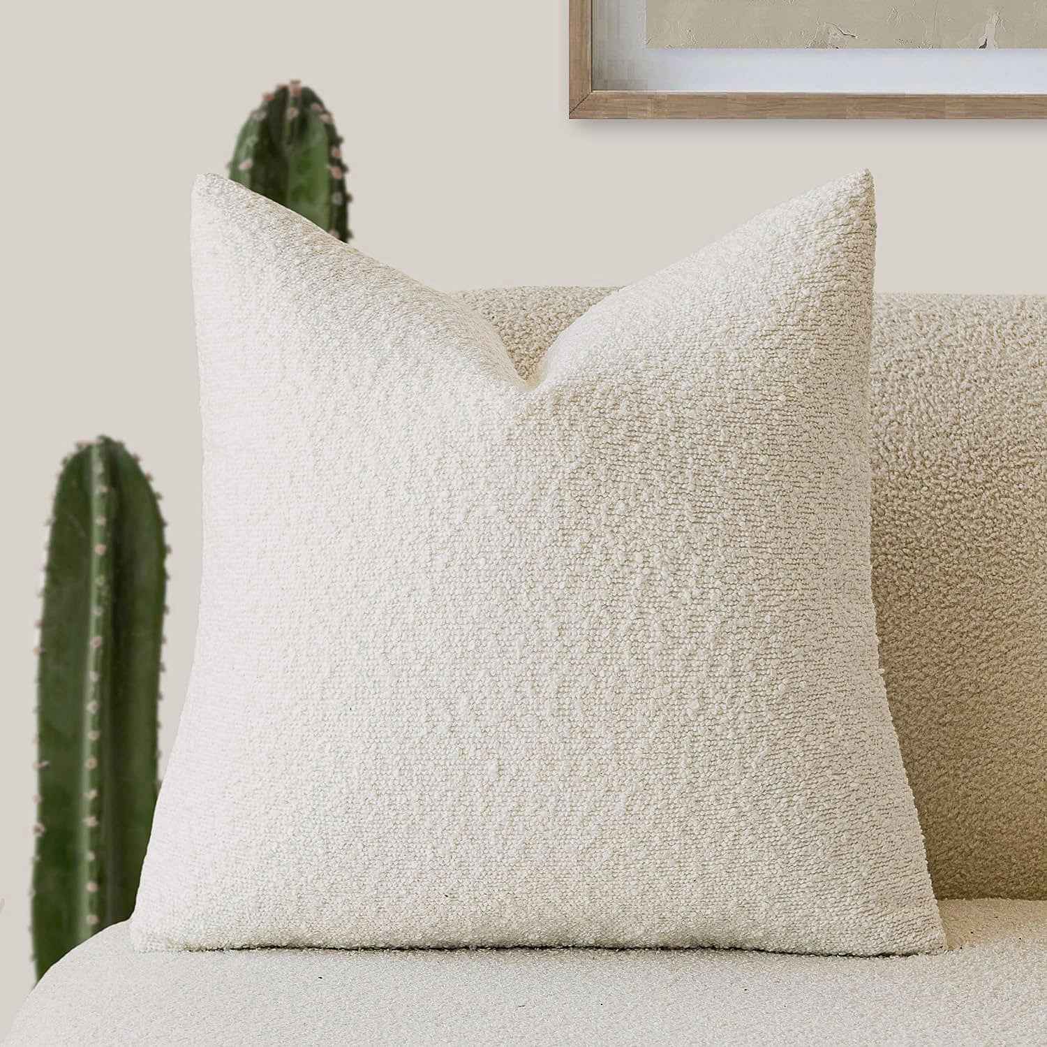 Decorative Boucle Throw Pillow Cover Solid Color Textured Cushion Case For Sofa
