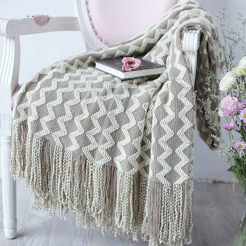 Geometric Knitted Chenille Throw Blanket