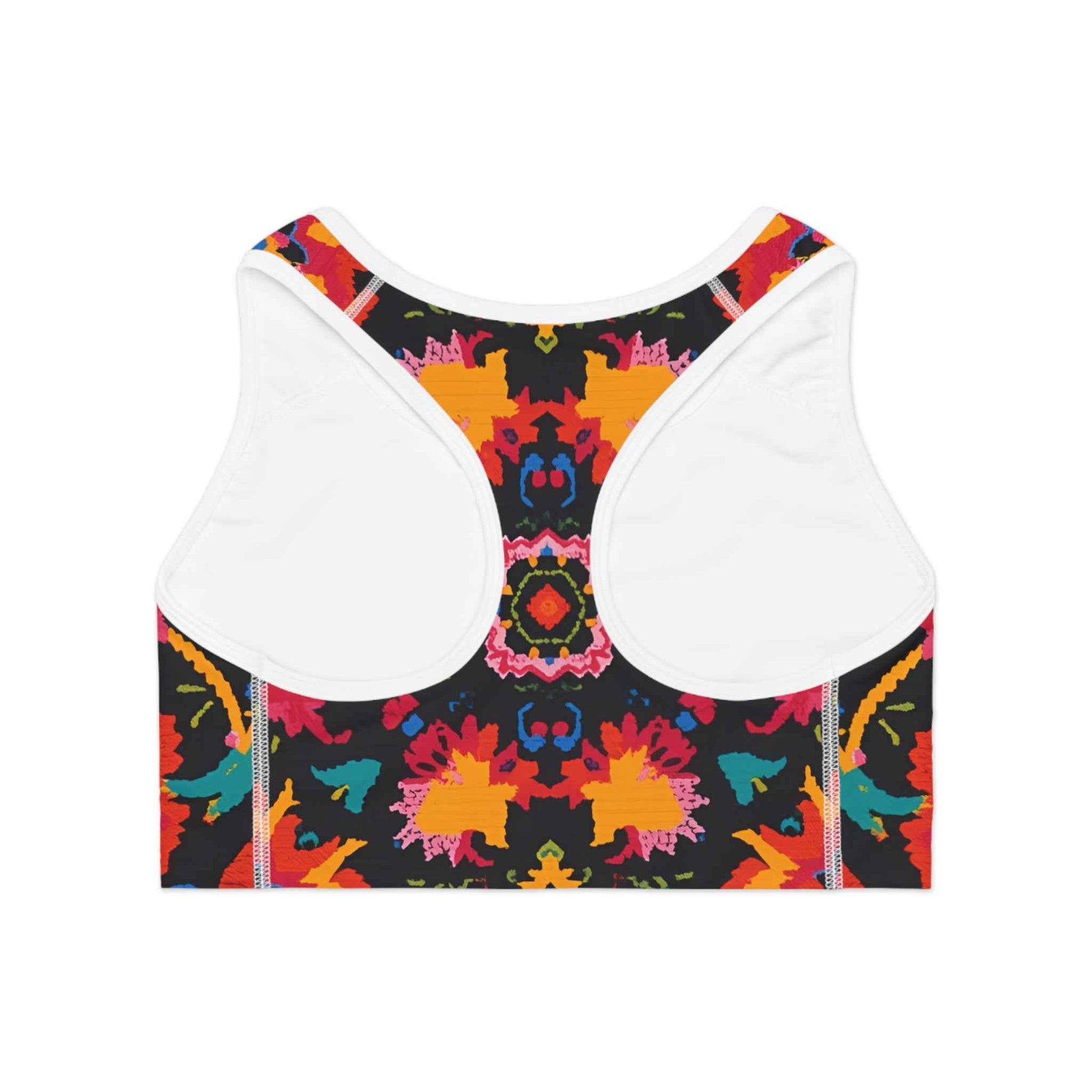 Bold Kaleidoscope Active Crop Sports Bra Floral Ikat Print