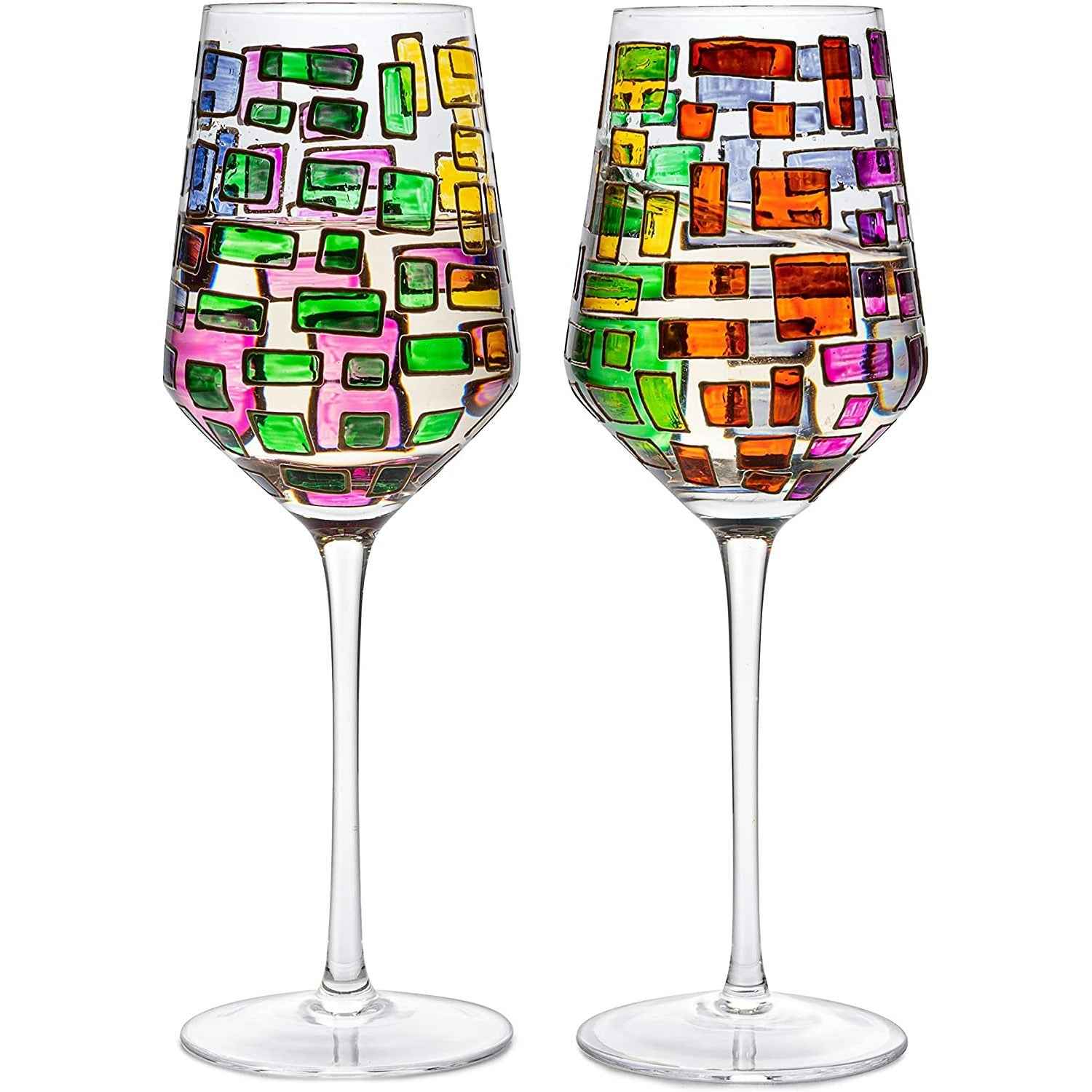 The Wine Savant Renaissance Stained Glass Windows, Artisanal Hand Painted Glassware Gift Idea Her, Him, Birthday, Mom, Housewarming, Gifts Ideas for Women & Men Art Deco (Stemmed Wine Glasses)