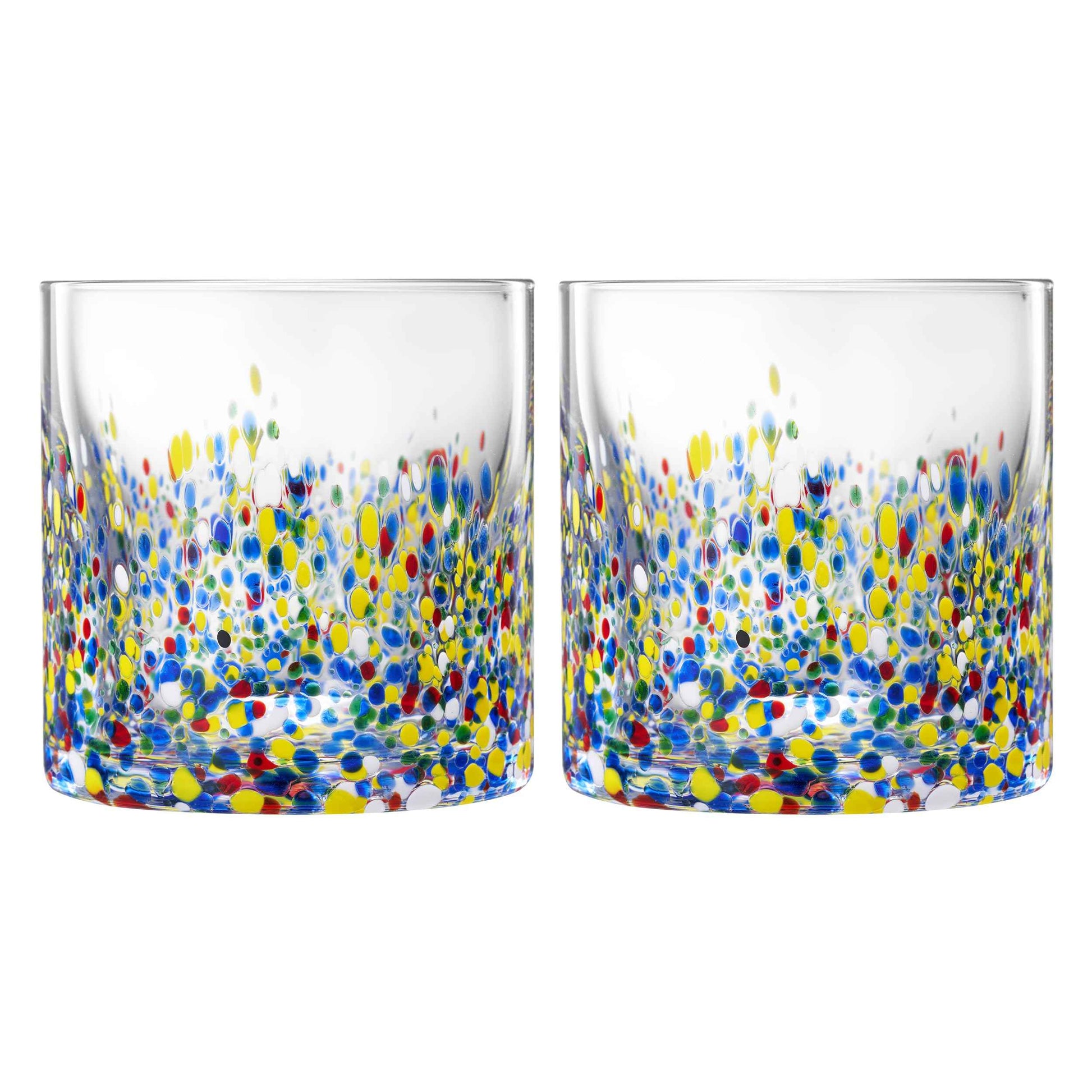 Large Confetti  DOF Glasses – Set of 2- 11oz Luxury Hand Blown Confetti Whiskey, Margarita, Martini, Cocktails, Water, Wine, Dessert & Champagne Glasses Cinco de Mayo, Hand Blown - Mexican Water Glass