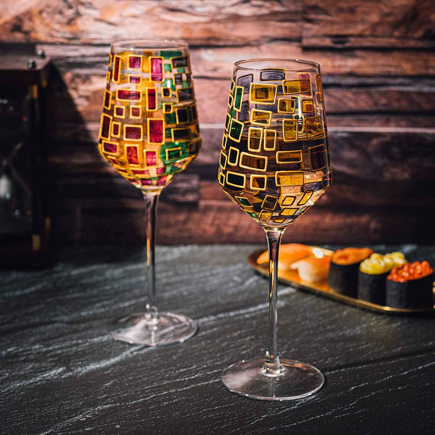 The Wine Savant Renaissance Stained Glass Windows, Artisanal Hand Painted Glassware Gift Idea Her, Him, Birthday, Mom, Housewarming, Gifts Ideas for Women & Men Art Deco (Stemmed Wine Glasses)