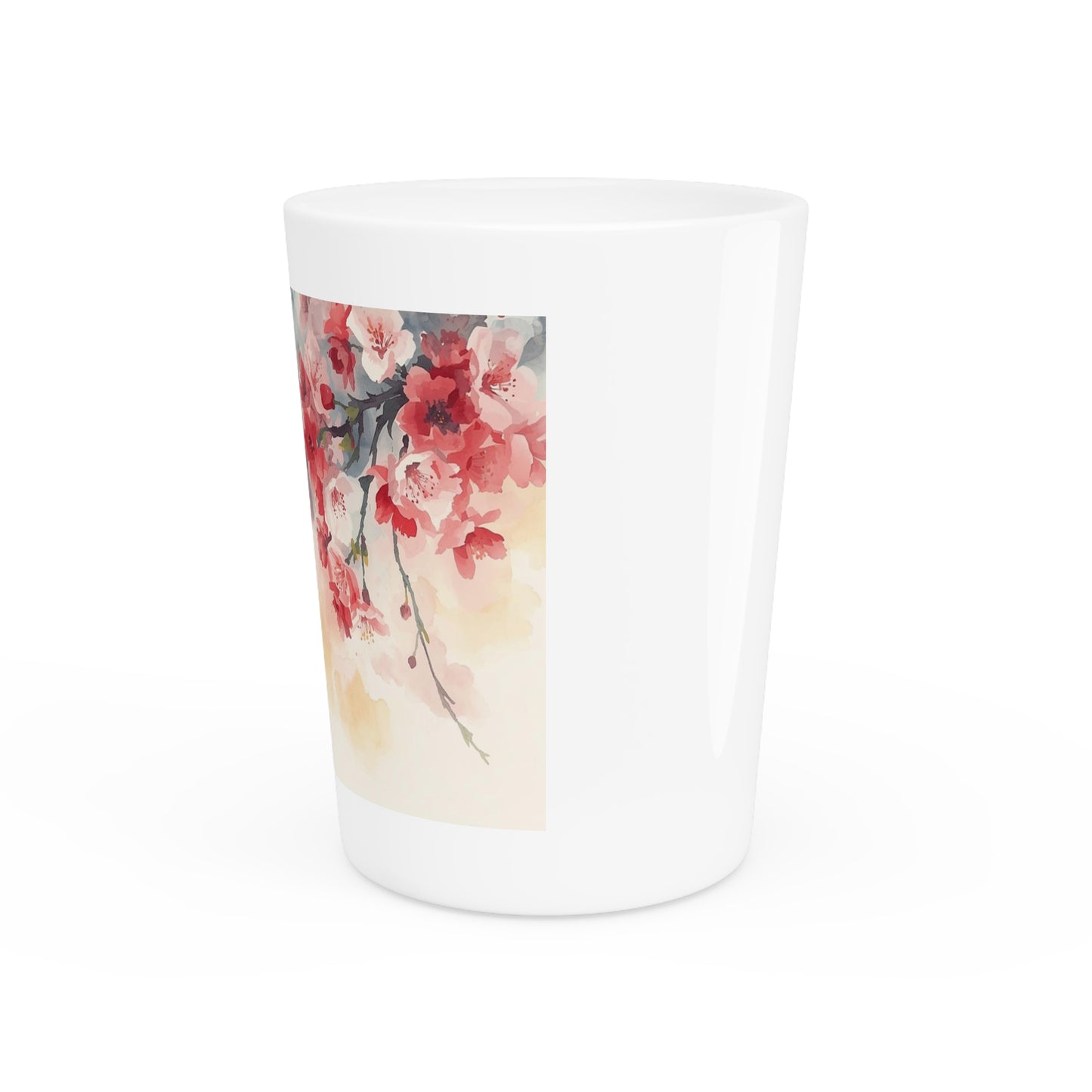 Cherry Blossom Watercolor Shot Glass — Floral Spring Barware Gift