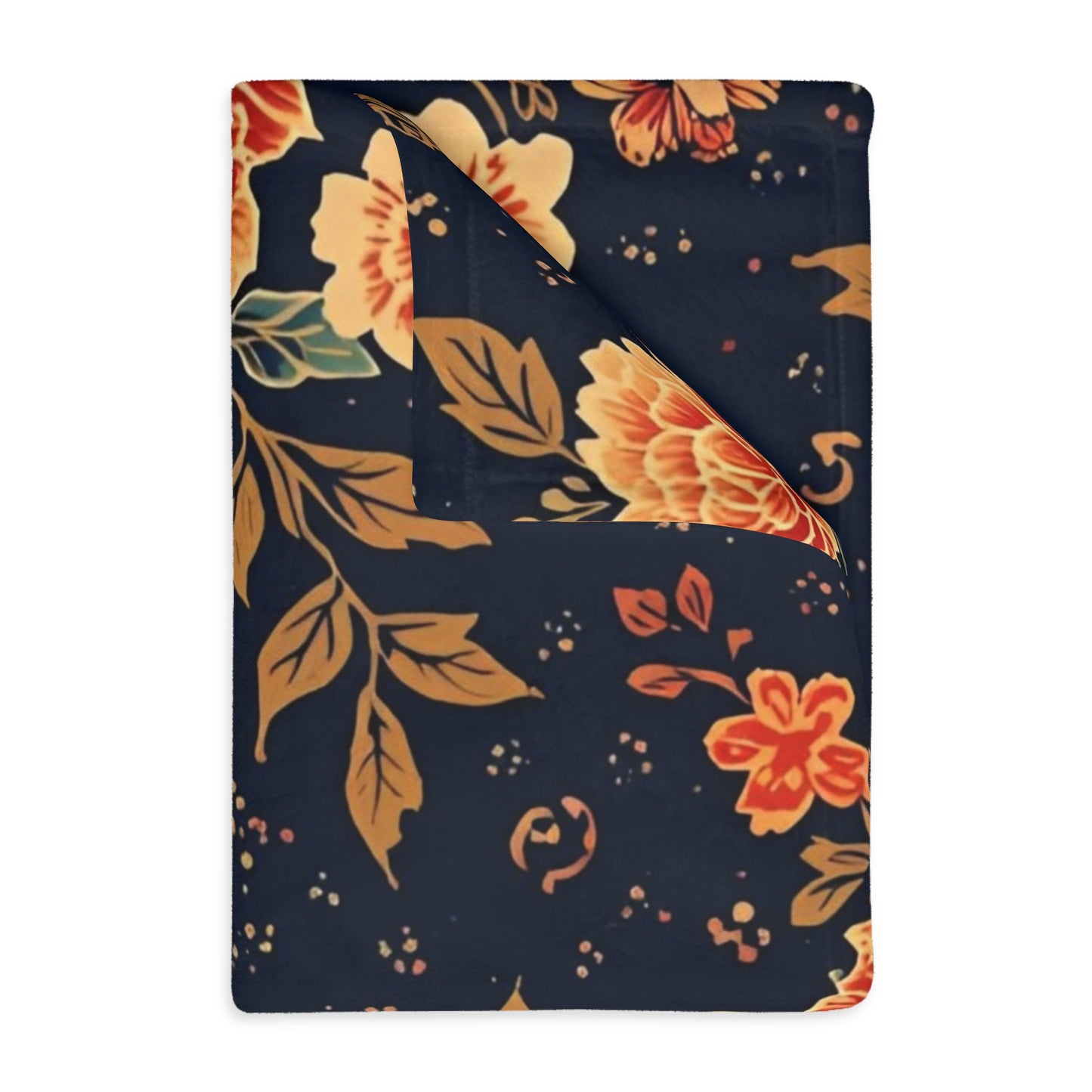 Floral Koi Velvet Microfiber Blanket — Vintage Navy Garden Throw