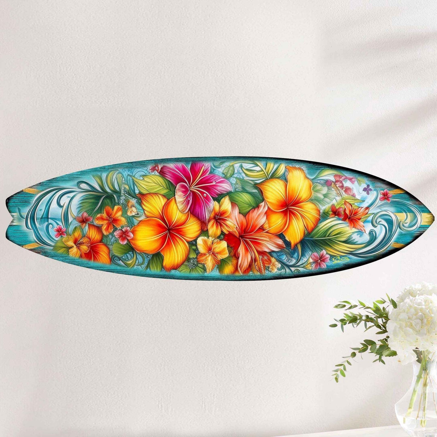 Hawaiian Flowers Surfboard Coastal Wall Art by G. DeBrekht - Coastal Holiday Decor - 8490121HS