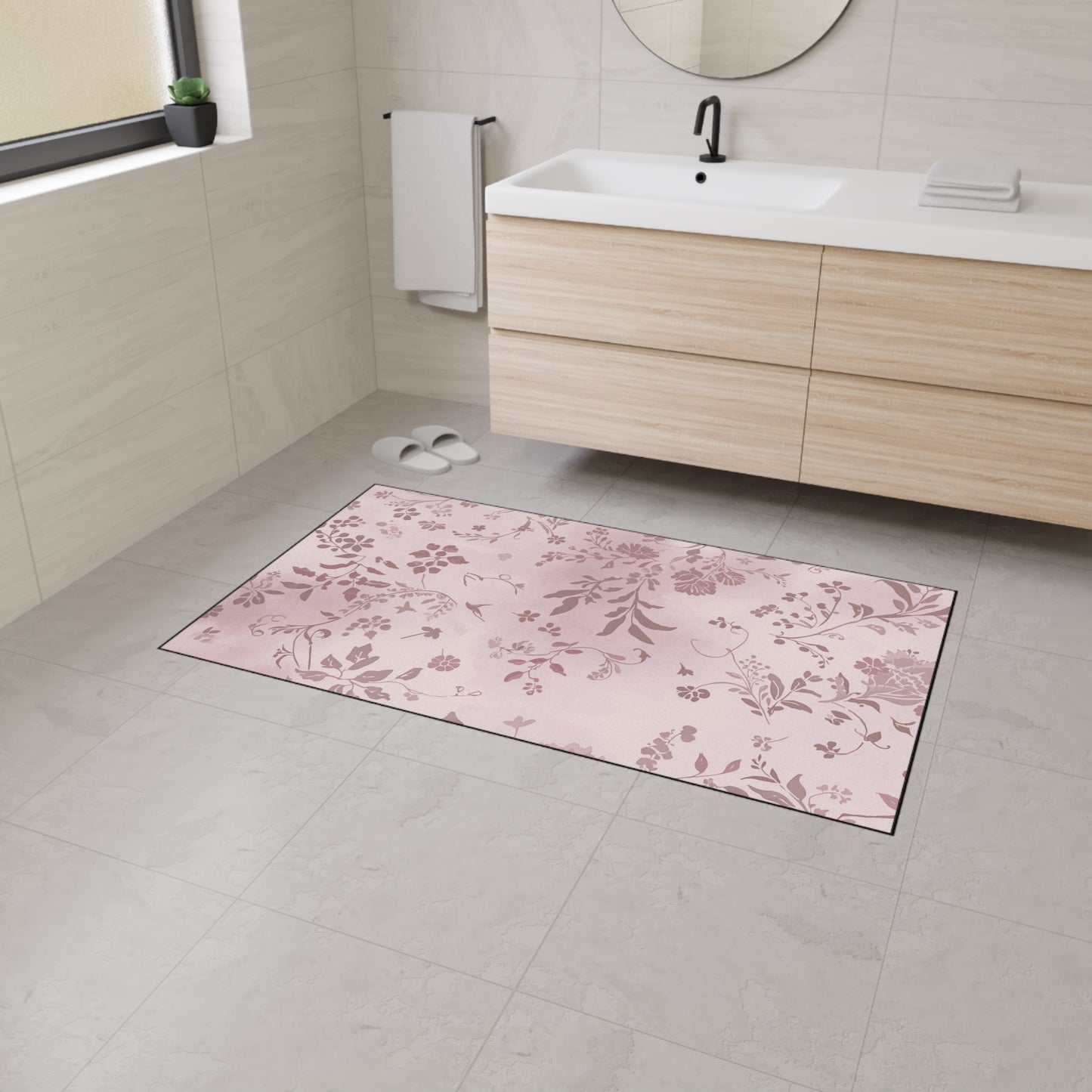 Floral Pink Heavy-Duty Floor Mat — Durable Non-Slip Entry Rug