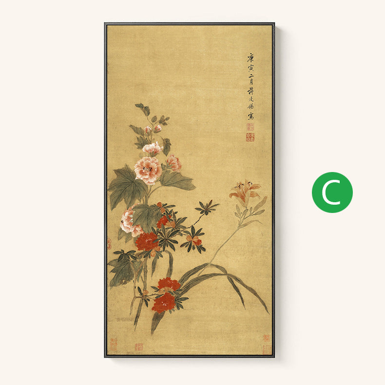 Quadruple Flower And Bird Chinese Painting Entrance Vertical Plate Painting
