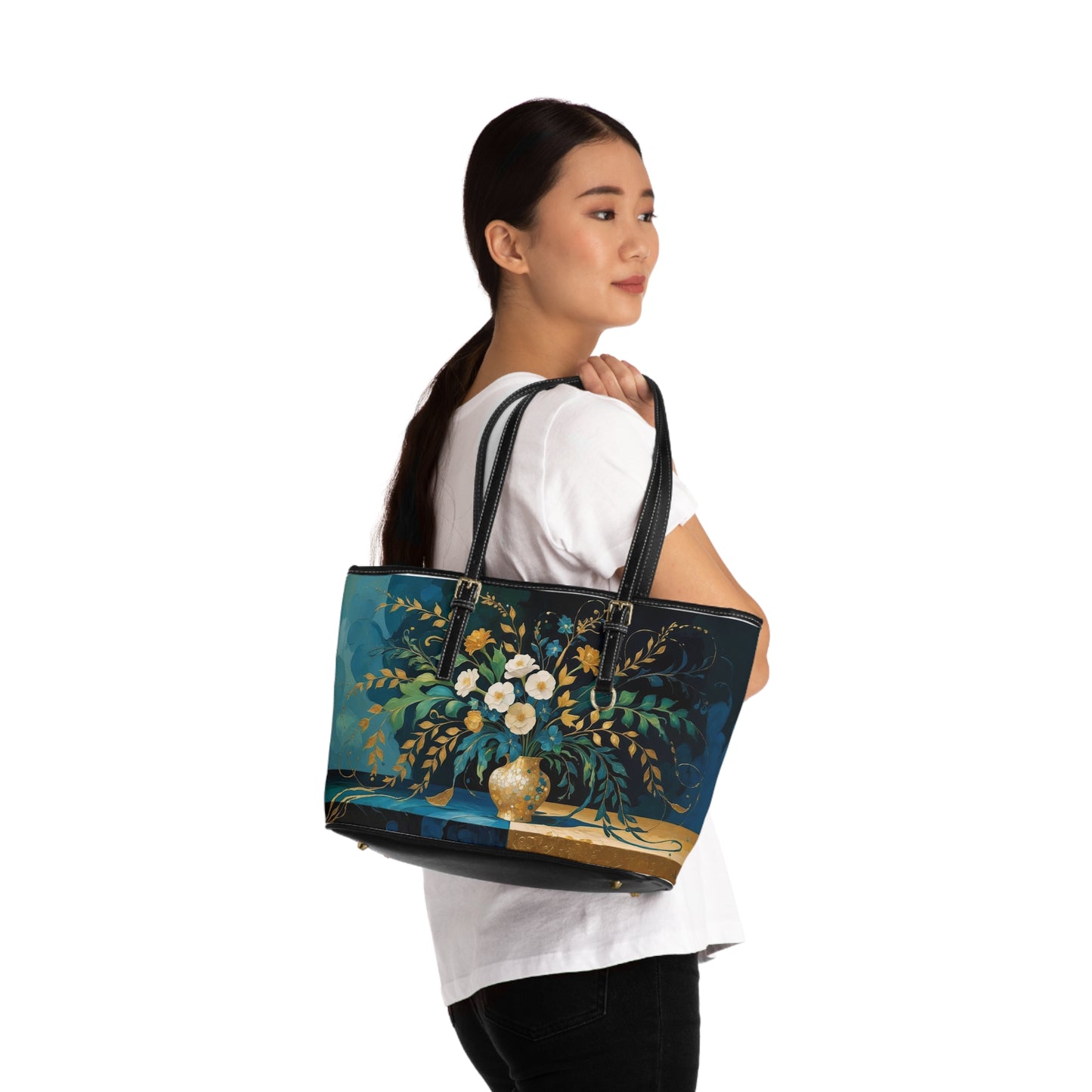 Elegant Floral PU Leather Shoulder Bag | Stylish Tote, Chic Purse, Everyday Handbag, Gift for Her, Fashion Accessory