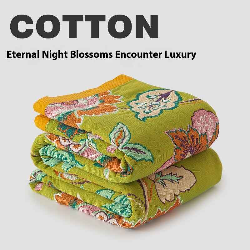 Pure Cotton Layer Gauze Towel Blanket Plant Pattern Summer Bedding 150x200cm