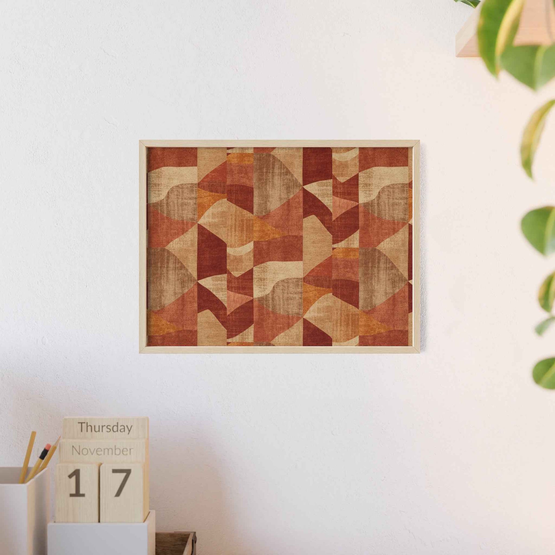 Faux Retro Geometric Poster with Wooden Frame