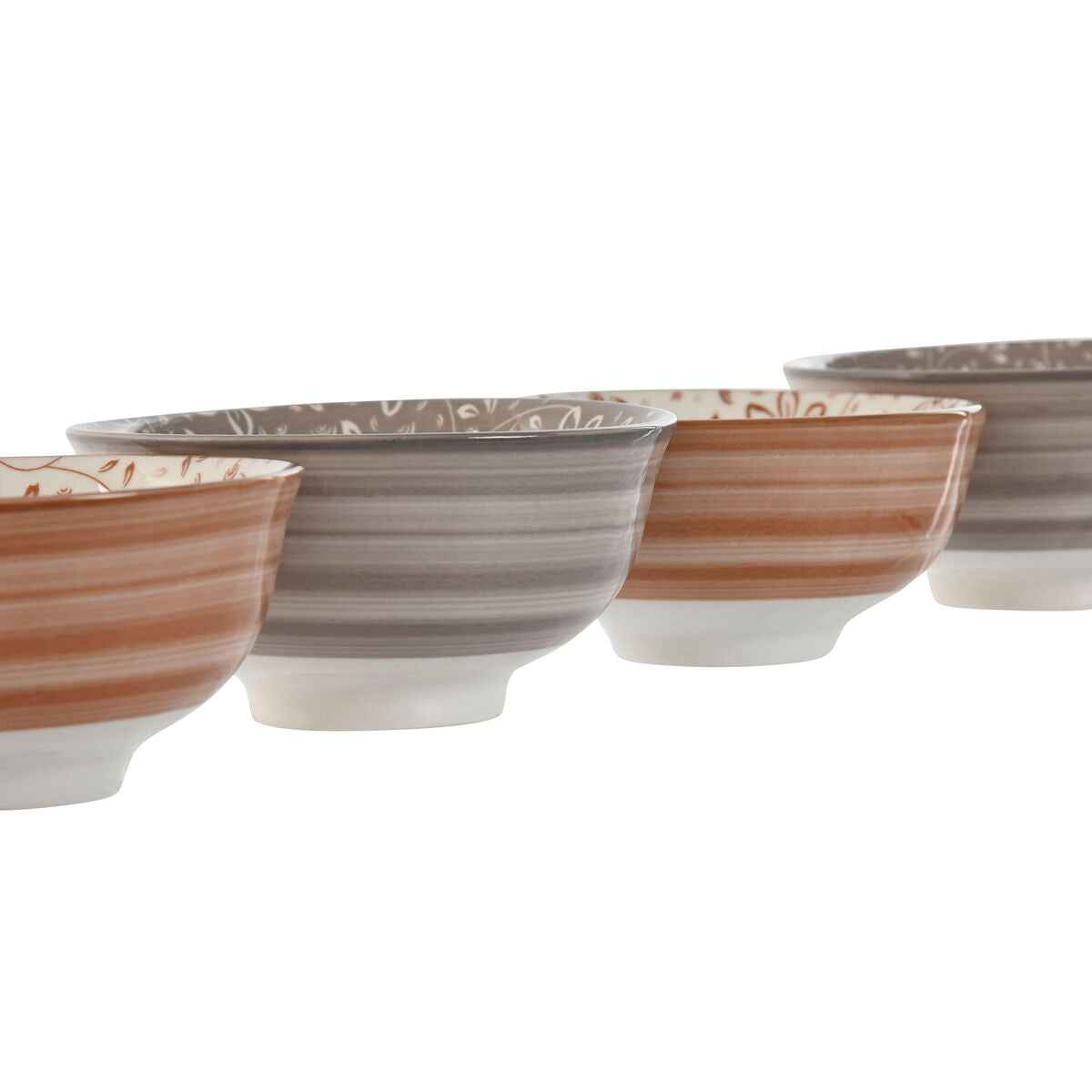 Set of bowls Home ESPRIT Brown Beige Porcelain Flowers Shabby Chic 11,5 x 11,5 x 6 cm