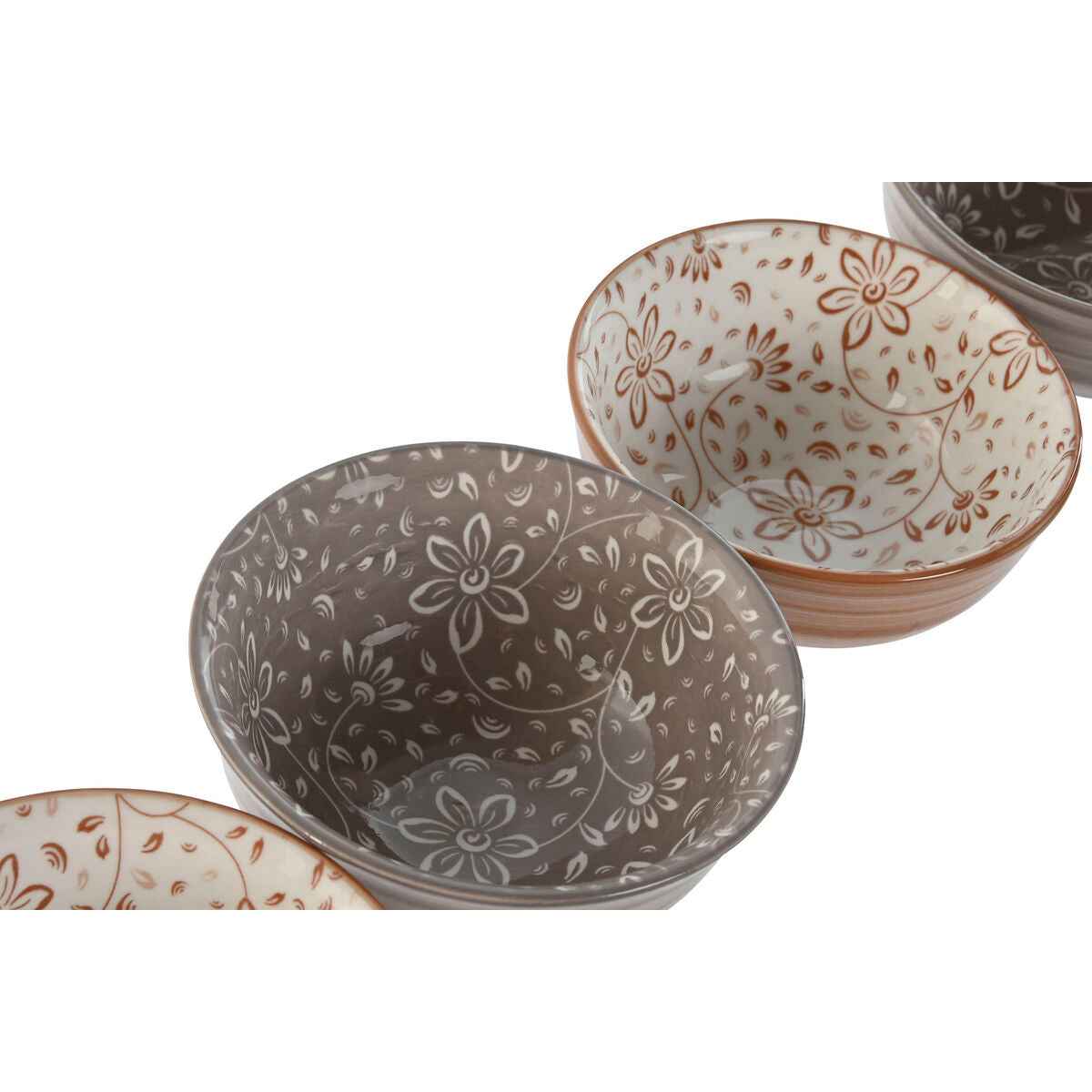 Set of bowls Home ESPRIT Brown Beige Porcelain Flowers Shabby Chic 11,5 x 11,5 x 6 cm