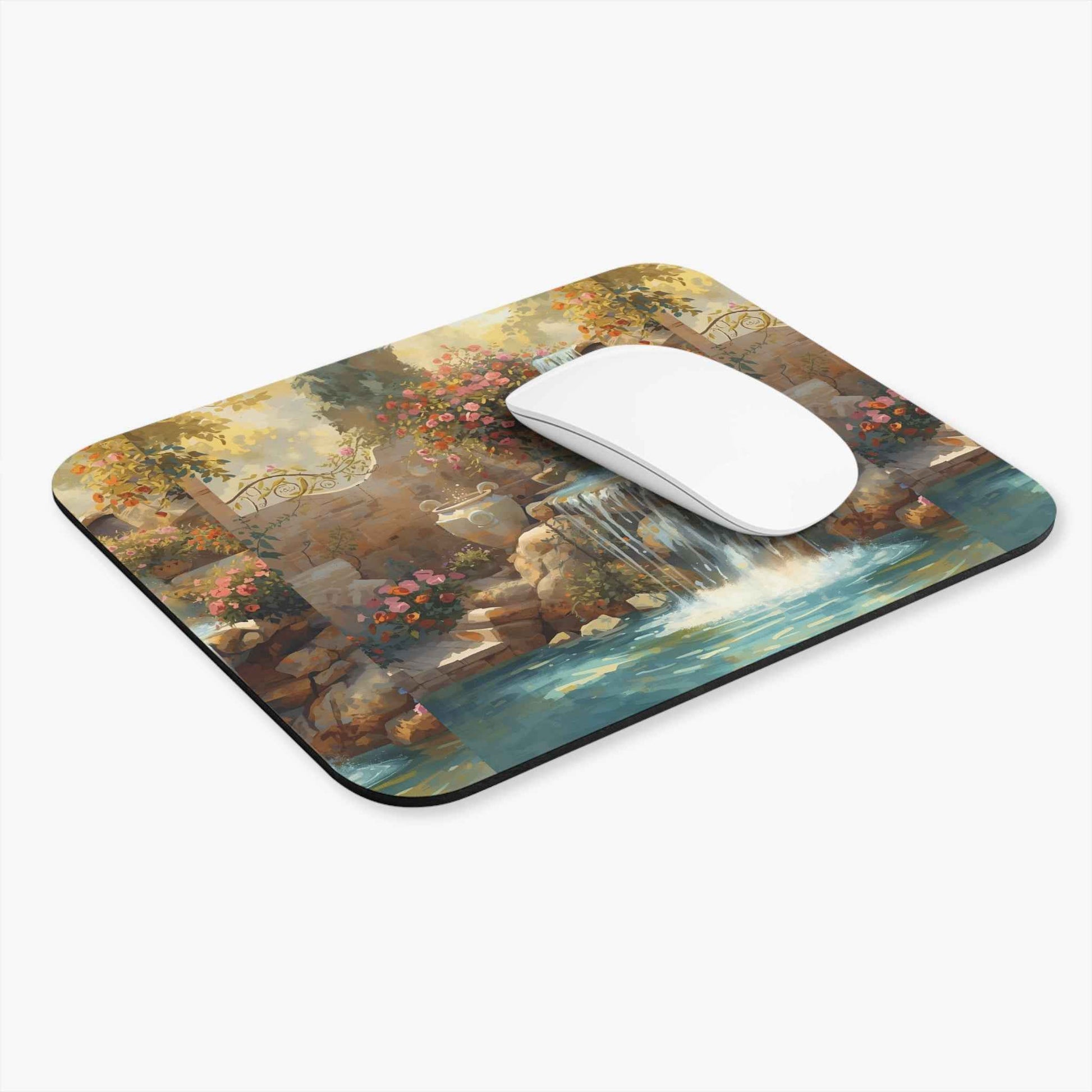 Serene Tuscan Garden Mouse Pad - Tranquil Waterfall Design