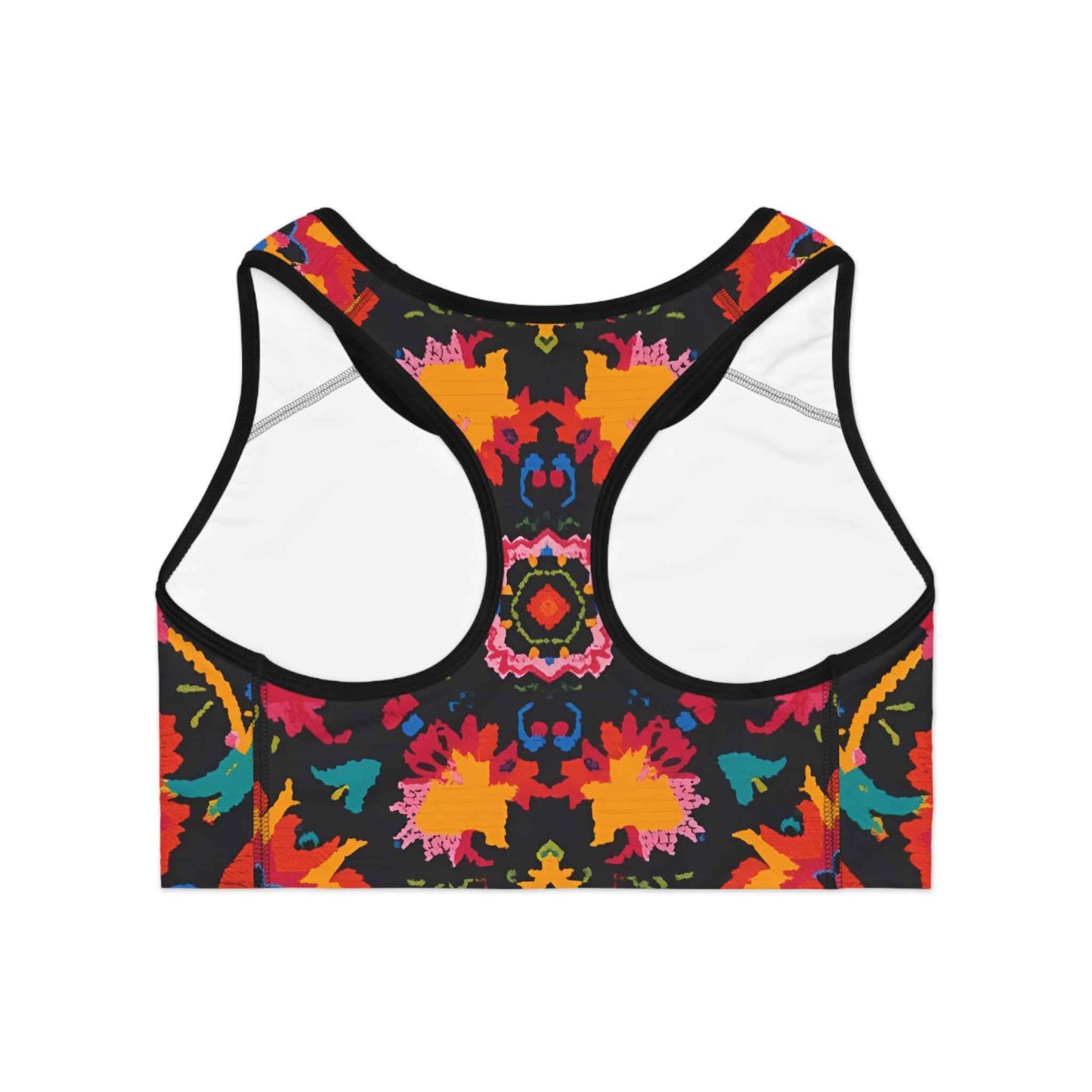 Bold Kaleidoscope Active Crop Sports Bra Floral Ikat Print