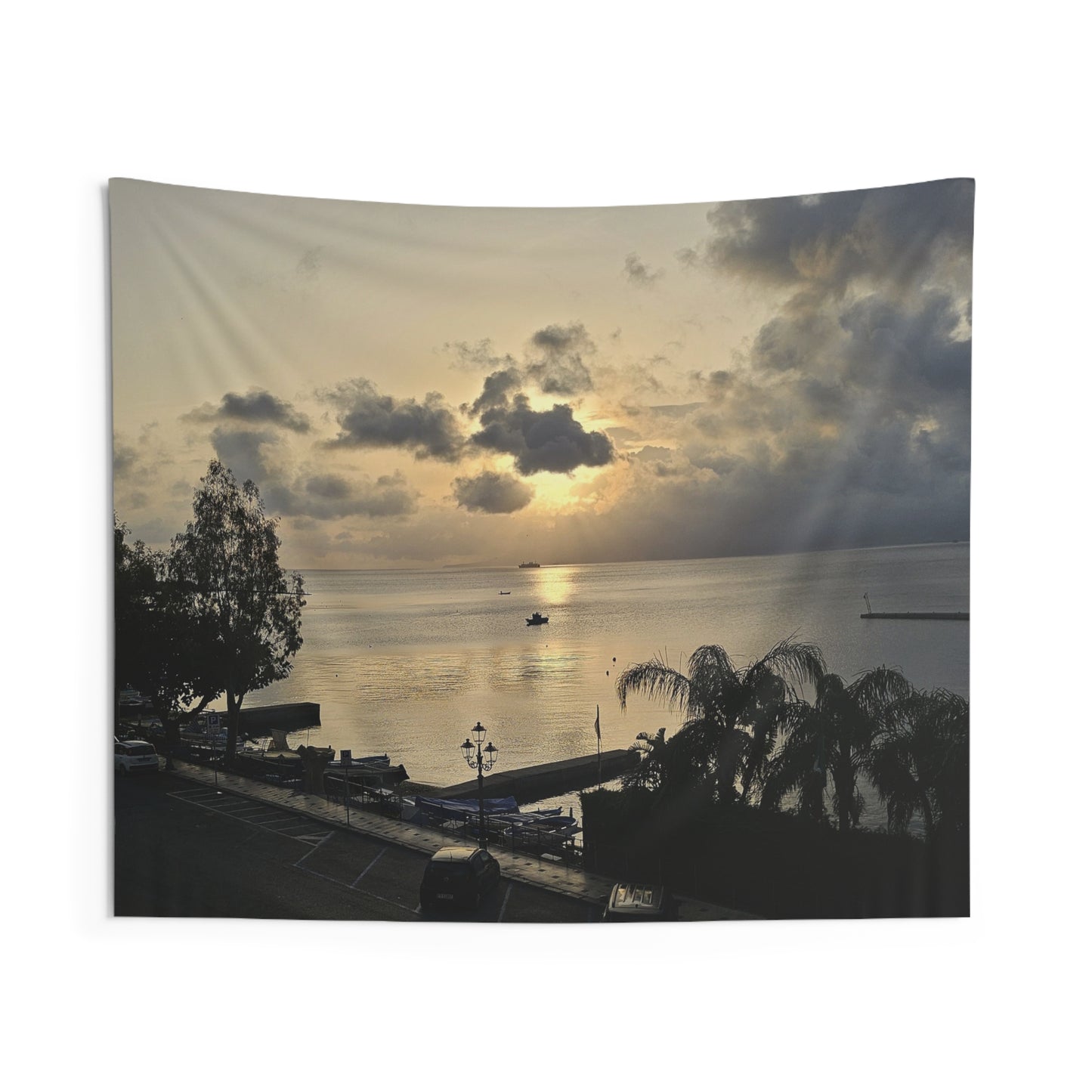 Serene Sicilian Sunset Wall Tapestry | Beach Decor, Living Room Art, Home Aesthetic, Boho Wall Hanging, Nature Lovers Gift
