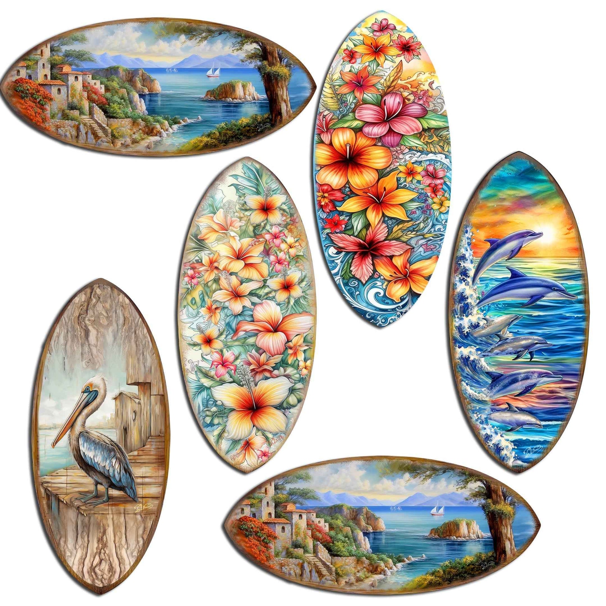 Coastal Charmers Surfboards Decorative Eco Wood Magnets Set of 6 by G. Debrekht - Coastal Decor - 8090070G-S6