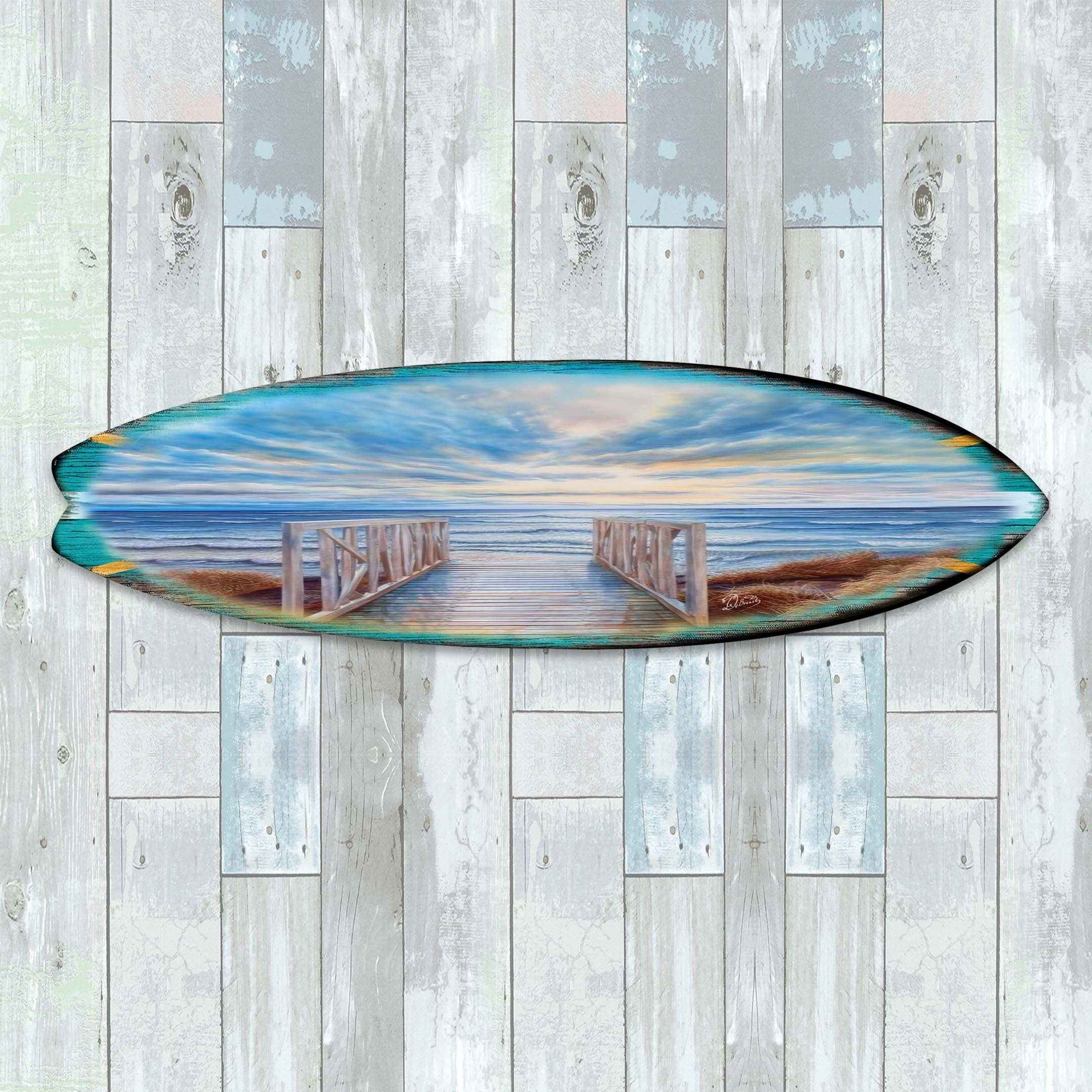 Wooden Pier Surfboard Coastal Wall Art by G. DeBrekht - Coastal Holiday Decor - 8490116HS
