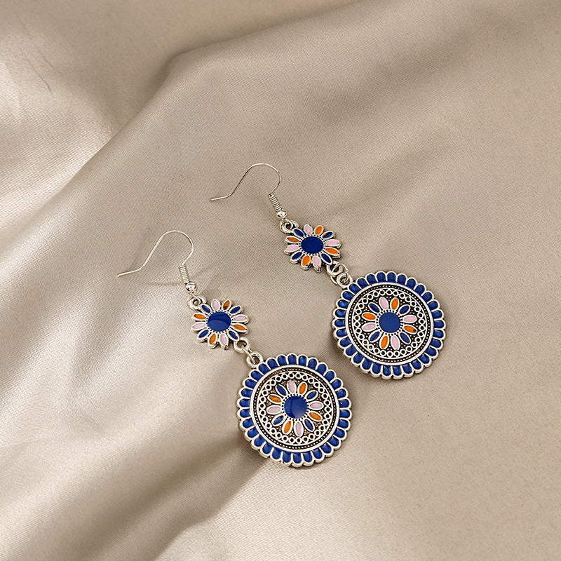 Retro Bohemian Round Sunflower Earrings