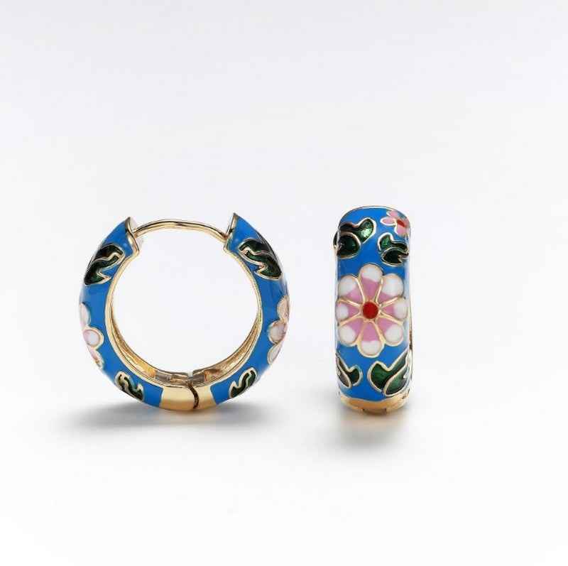 Beautiful South Korean Enamel Floral Earrings