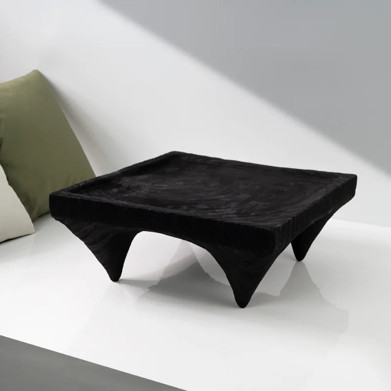 Modern Wabi-Sabi Low Tea Table – Black Desktop Coffee Table & Dry Tea Tray