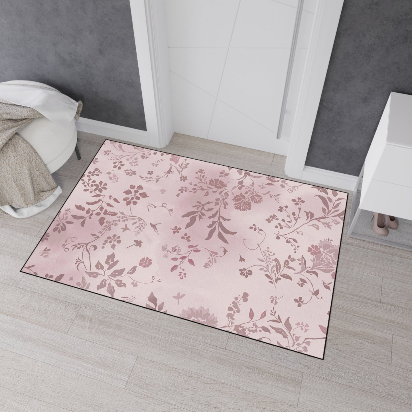 Floral Pink Heavy-Duty Floor Mat — Durable Non-Slip Entry Rug