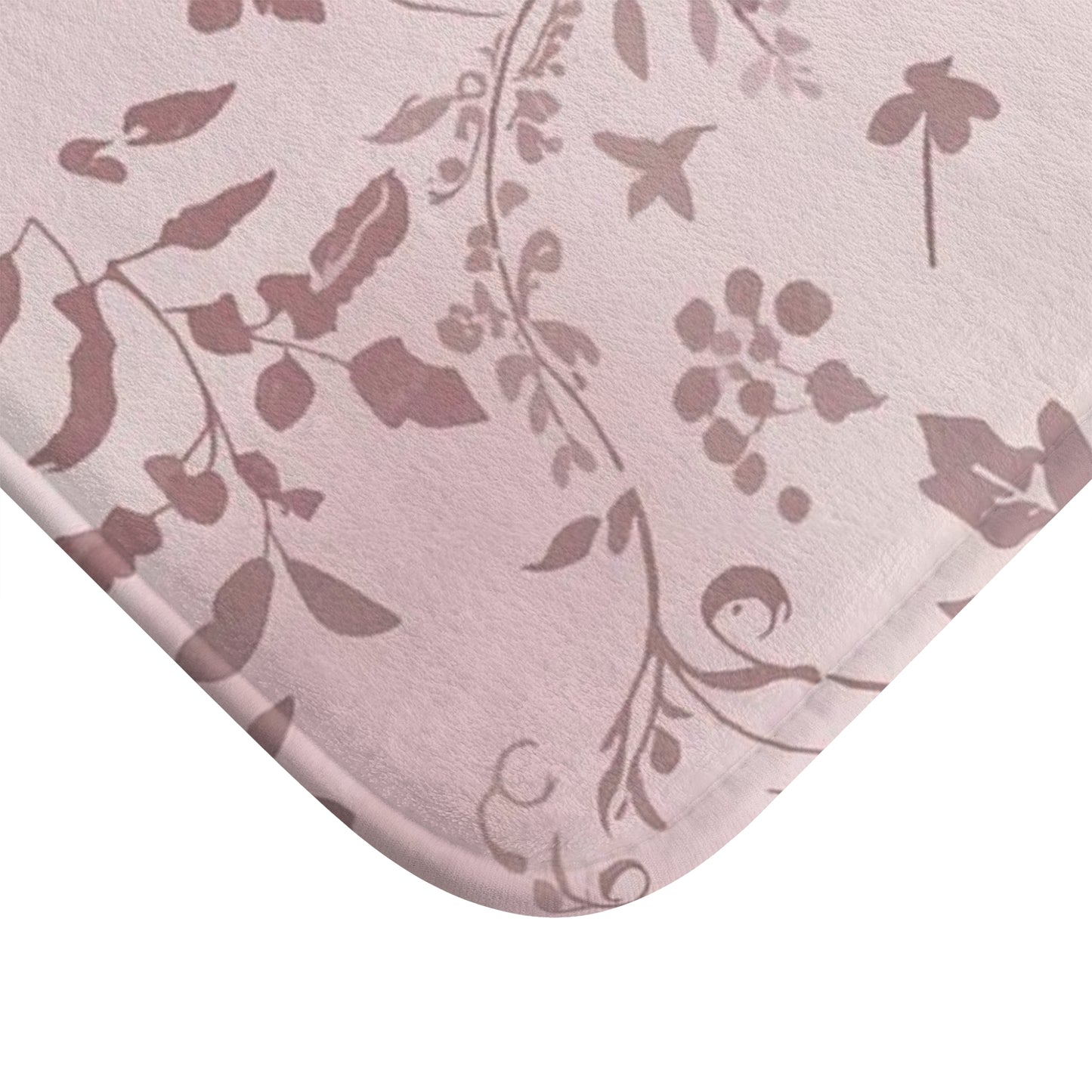 Blush Floral Bath Mat — Soft Pink Vintage Vine Bathroom Rug