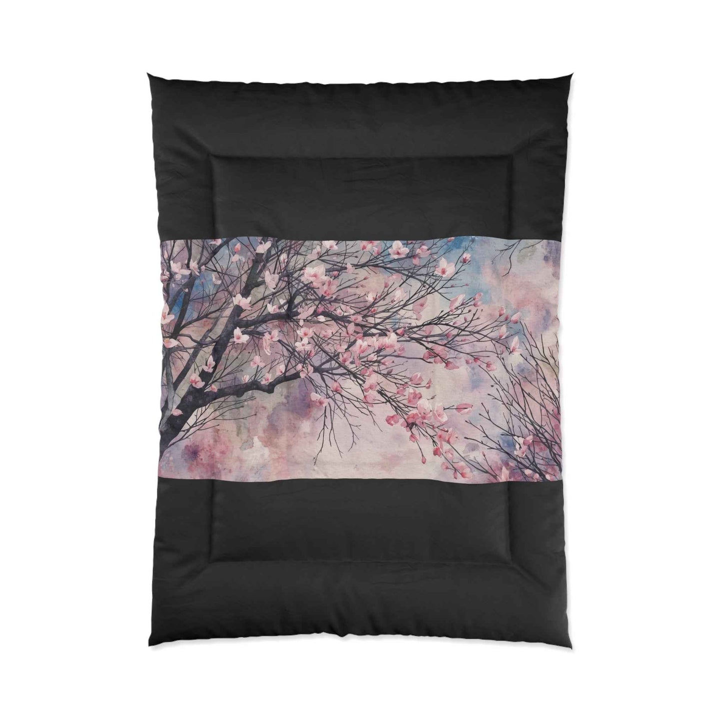 Cherry Blossom Comforter Set Lightweight Pink Watercolor Tree Bedding Microfiber
