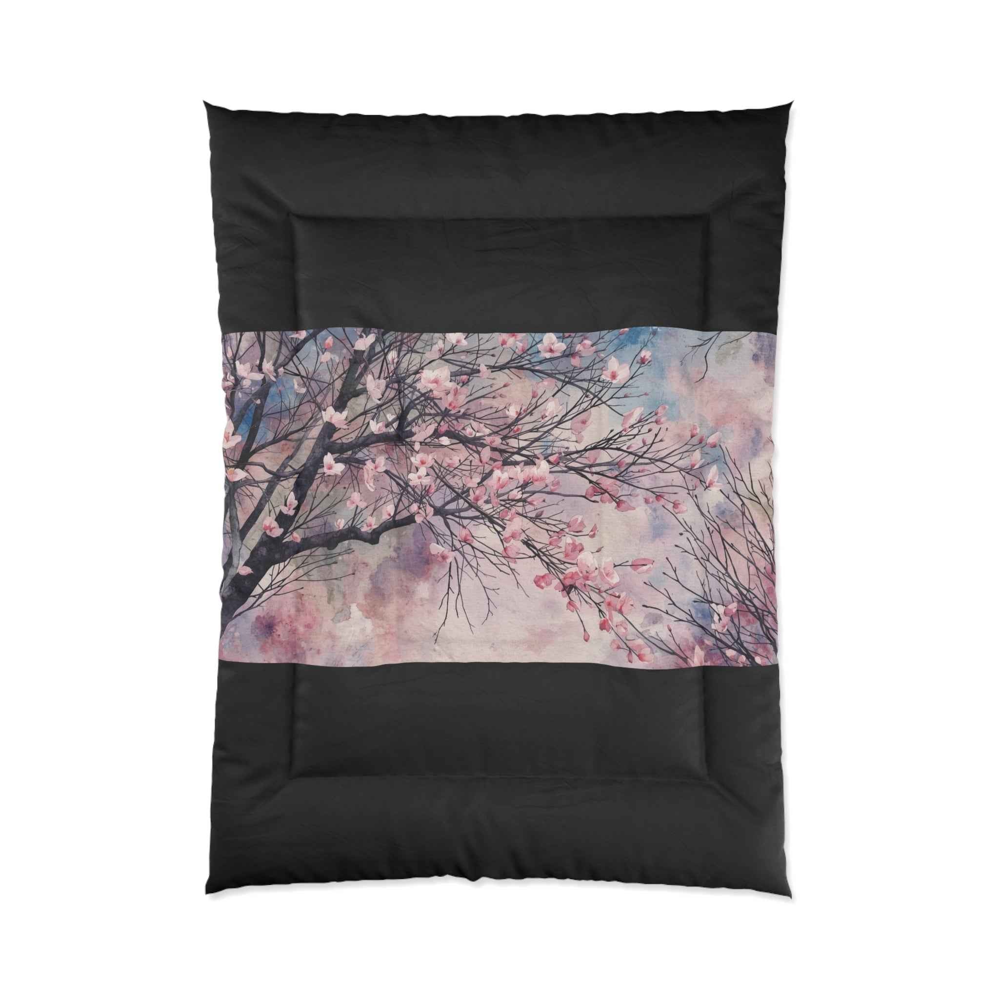 Cherry Blossom Comforter Set Lightweight Pink Watercolor Tree Bedding Microfiber