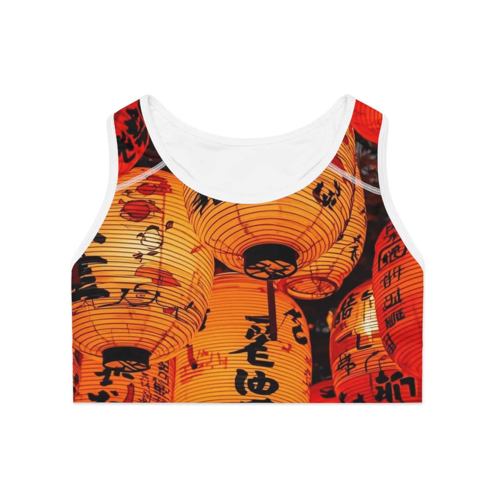 Lantern Festival Sports Bra with Bold Japanese Lantern Print Activewear