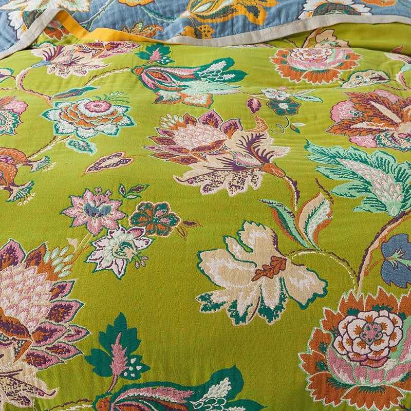 Pure Cotton Layer Gauze Towel Blanket Plant Pattern Summer Bedding 150x200cm