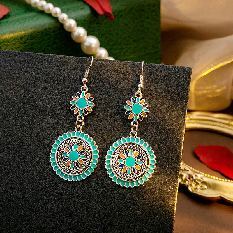Retro Bohemian Round Sunflower Earrings