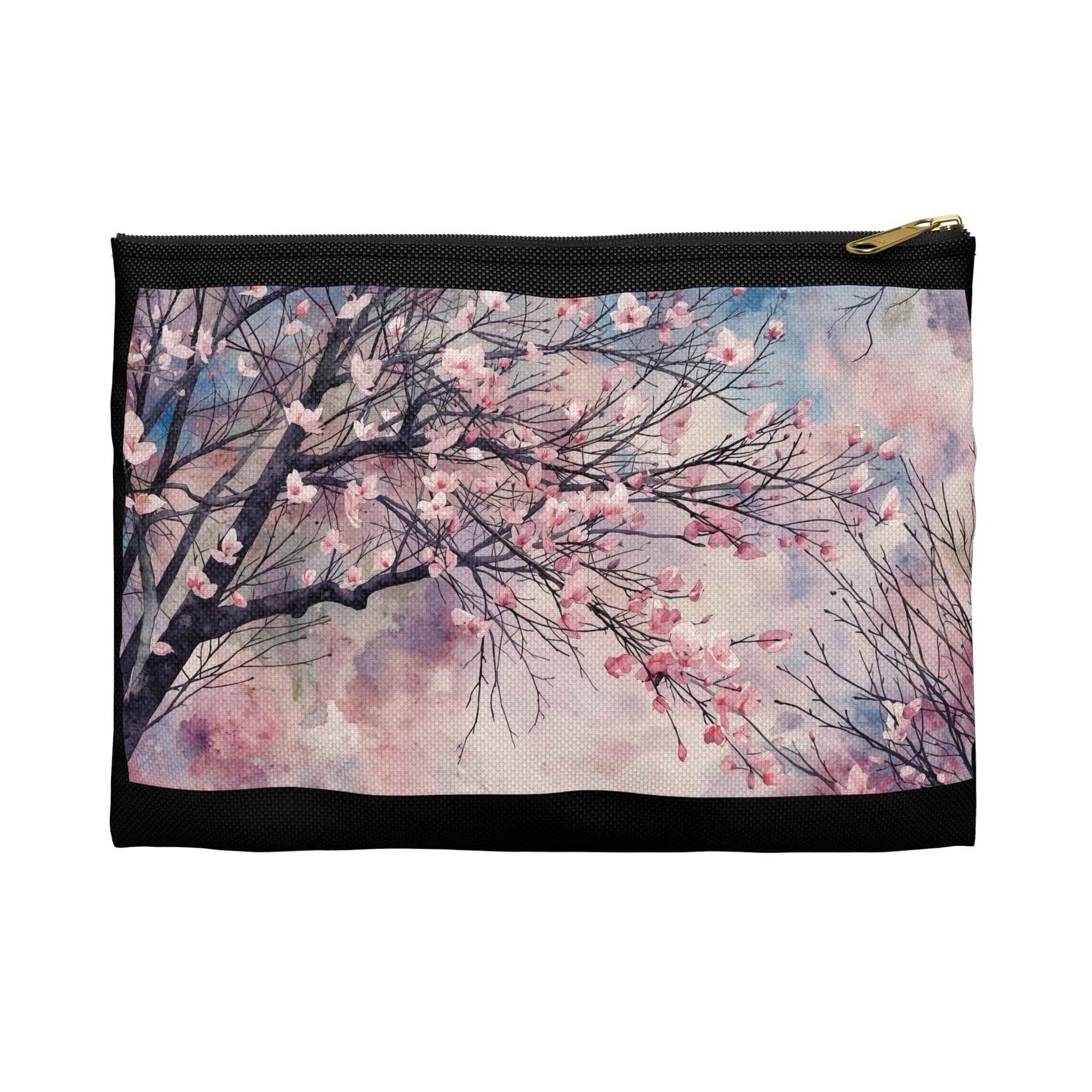 Cherry Blossom Print Accessory Pouch - Floral Makeup Bag for Travel & Everyday Use