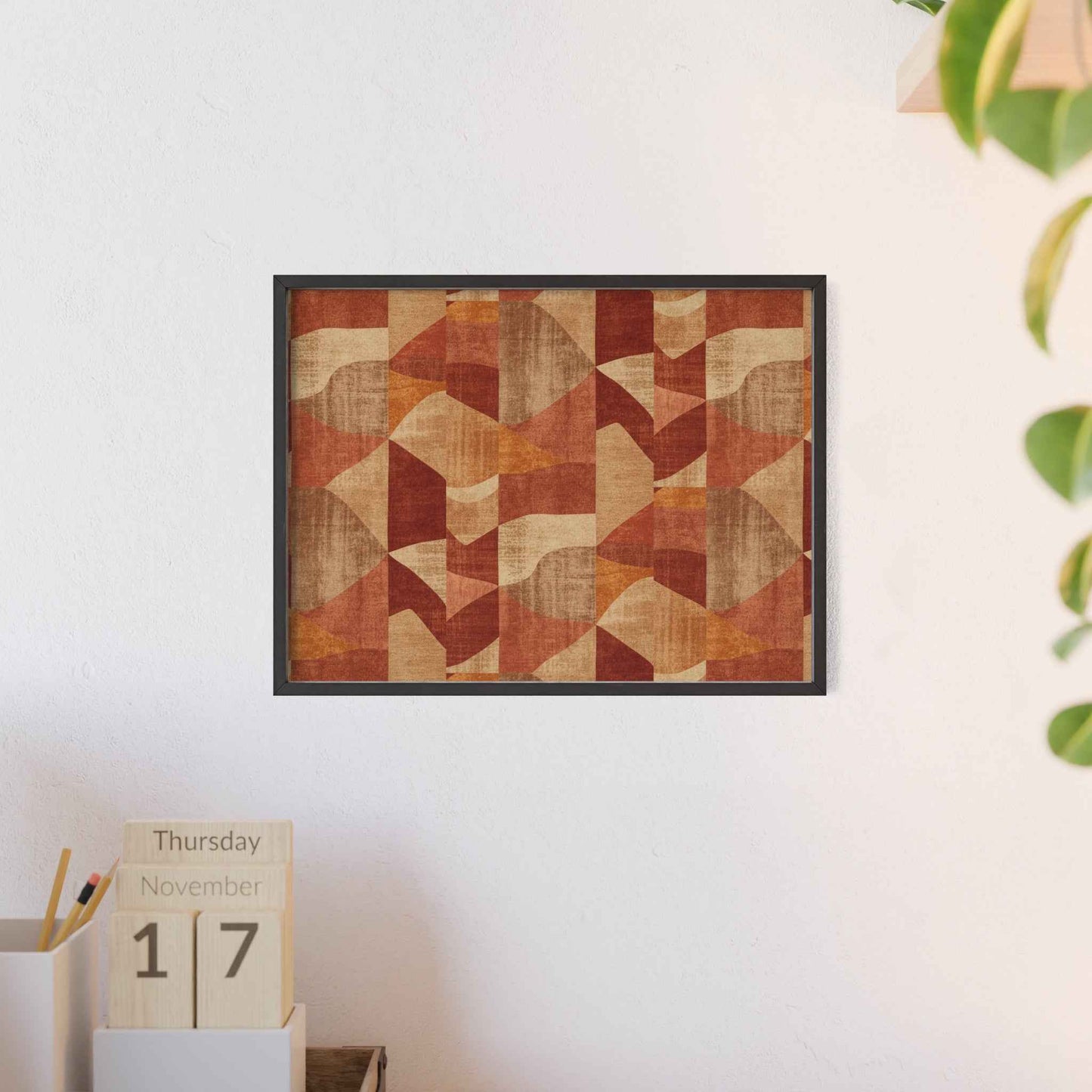 Faux Retro Geometric Poster with Wooden Frame